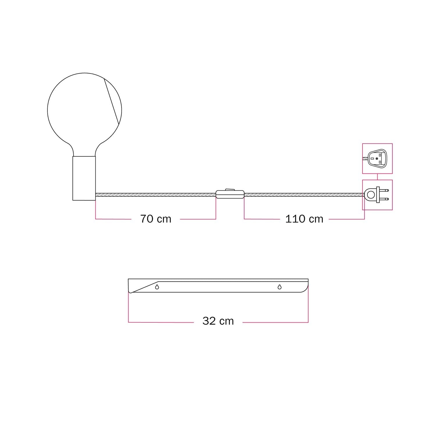 Combo Camo - Lampada con mensola e spina UK - Nero - Creative Cables
