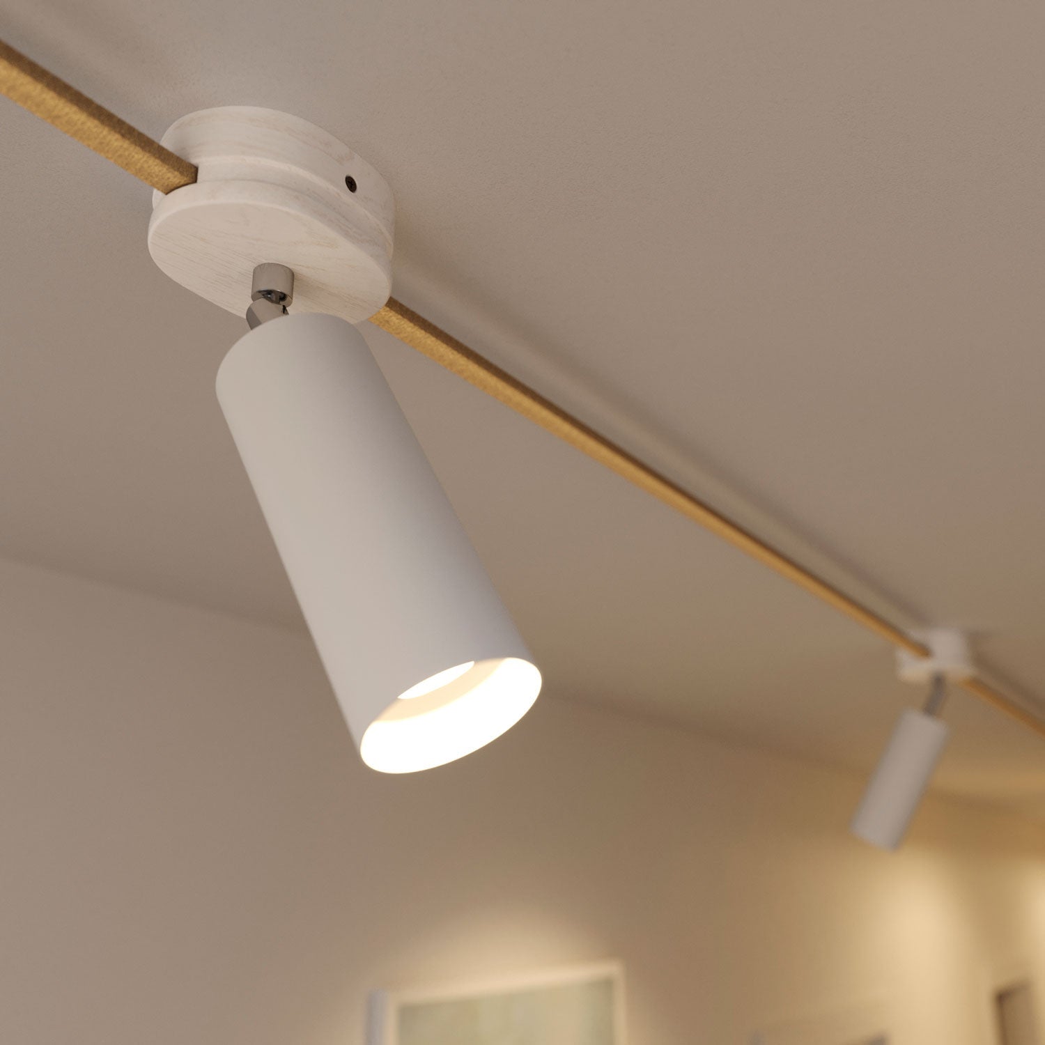 Fermaluce Filè faretto orientabile con paralume in metallo Tub-E14, lampada a parete o soffitto per Sistema Filè - Bianco