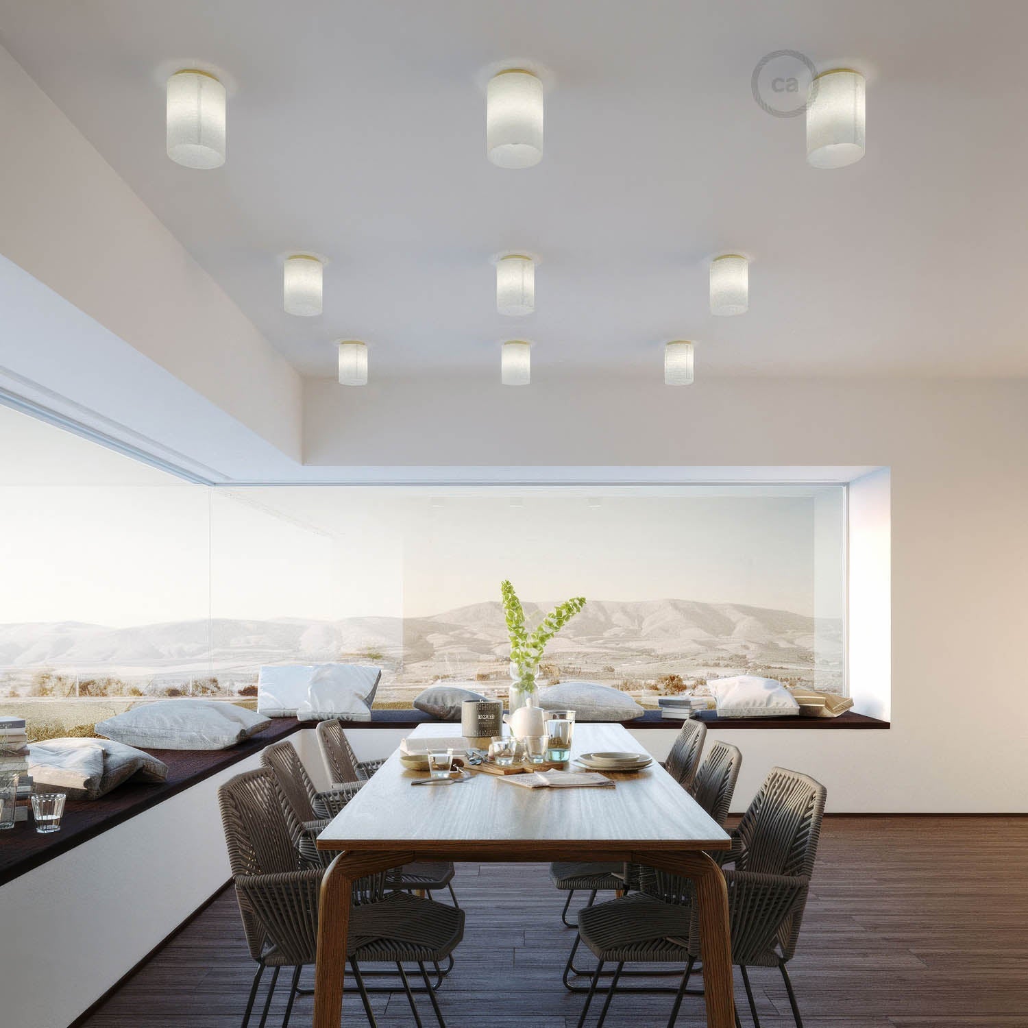 Fermaluce Metal con paralume Cilindro, lampada filomuro - Linone bianco lucido