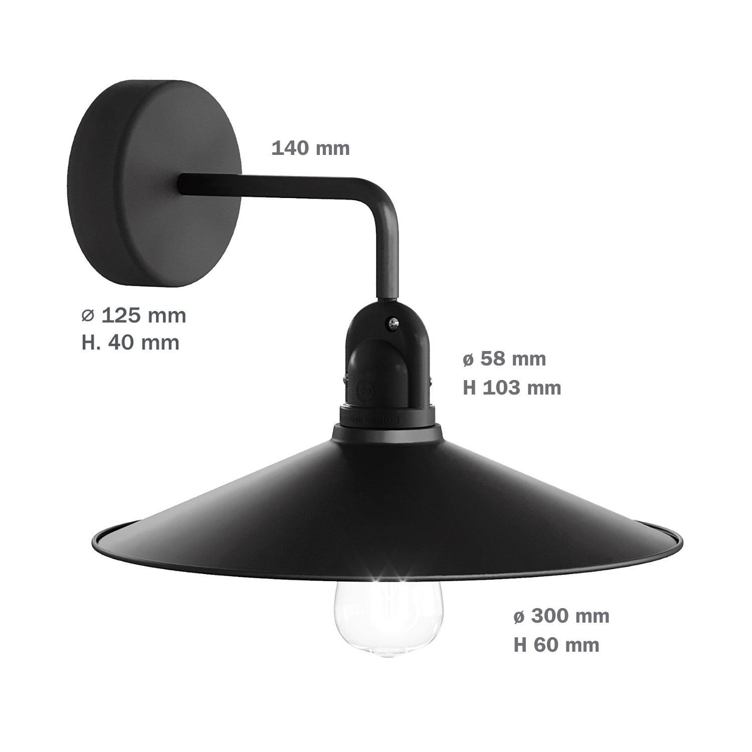 Fermaluce Modulair con estensione a L, paralume Swing e portalampada IP65 waterproof - Nero