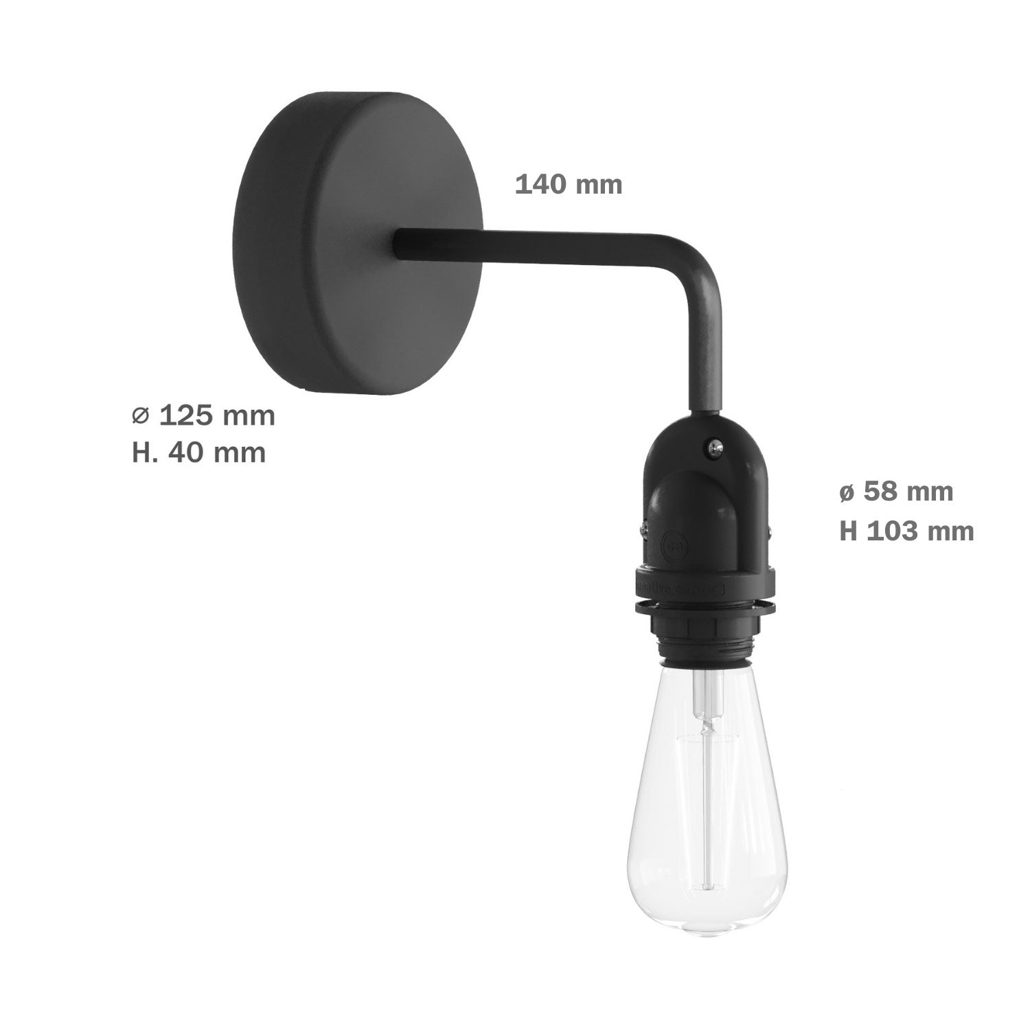 Fermaluce per paralume Modulair con estensione a L, rosone e portalampada IP65 waterproof - Nero