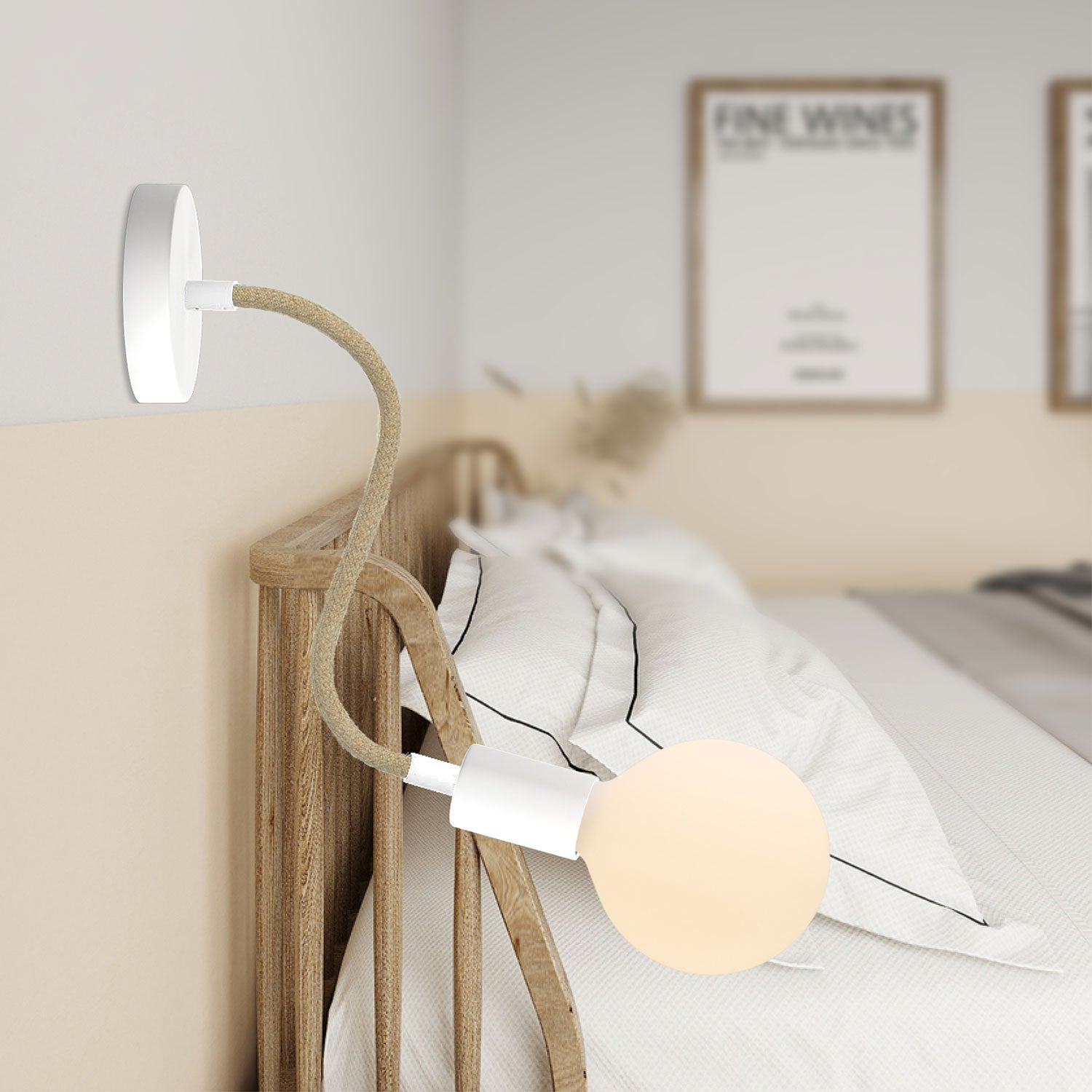 Kit Creative Flex tubo flessibile di estensione rivestito in juta RN06 Neutro con terminali metallici Bianco opaco 30 cm