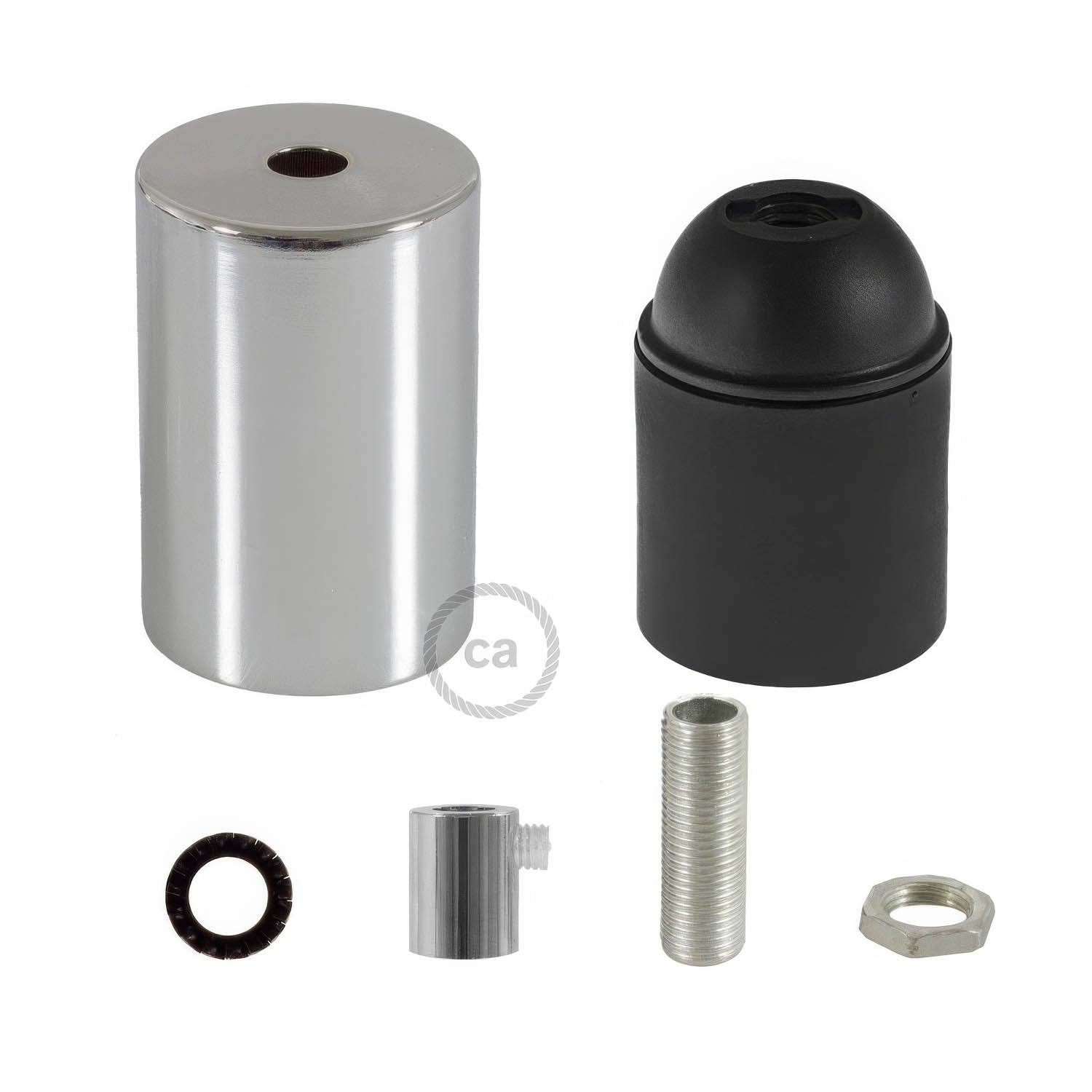 Kit portalampada E27 cilindrico in metallo - Cromo Cilindrico