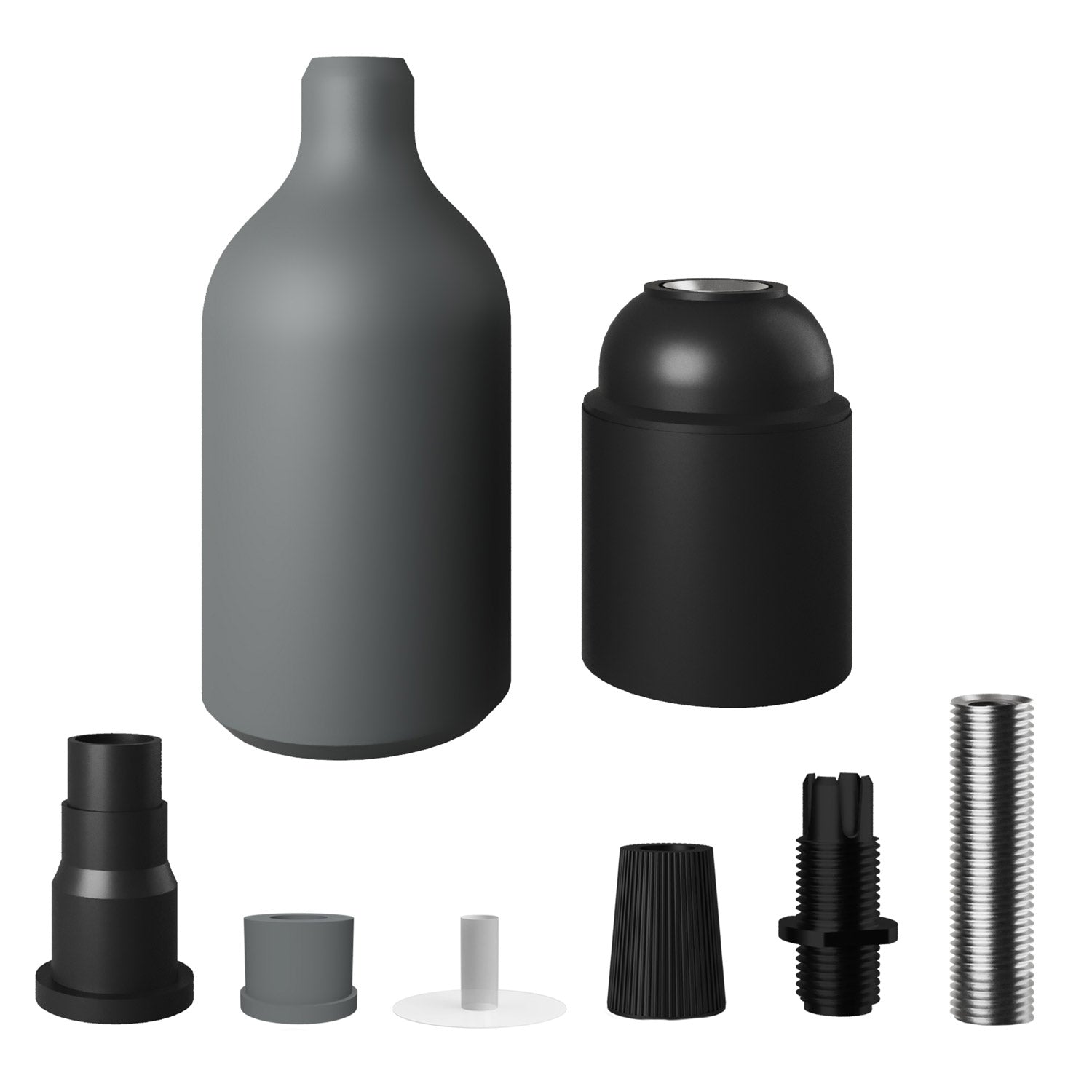 Kit portalampada E27 in silicone con serracavo nascosto - Grigio