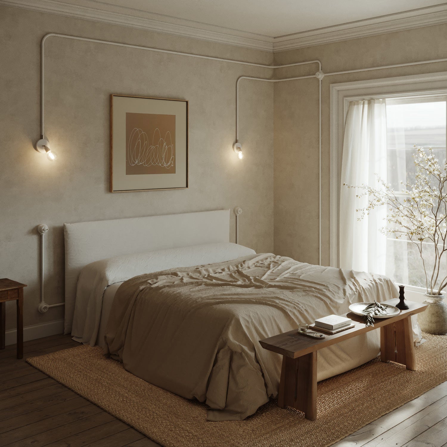 Kit presa a muro di tipo francese e base per Creative-Tubes in porcellana - Bianco 2 in linea