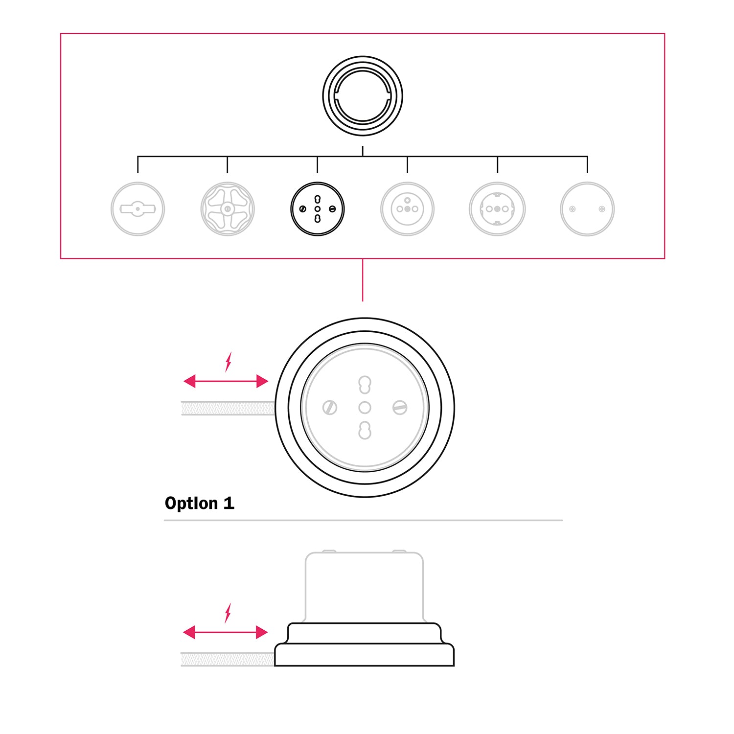 Kit presa bipasso italiana 10/16A da parete e base in porcellana - Bianco
