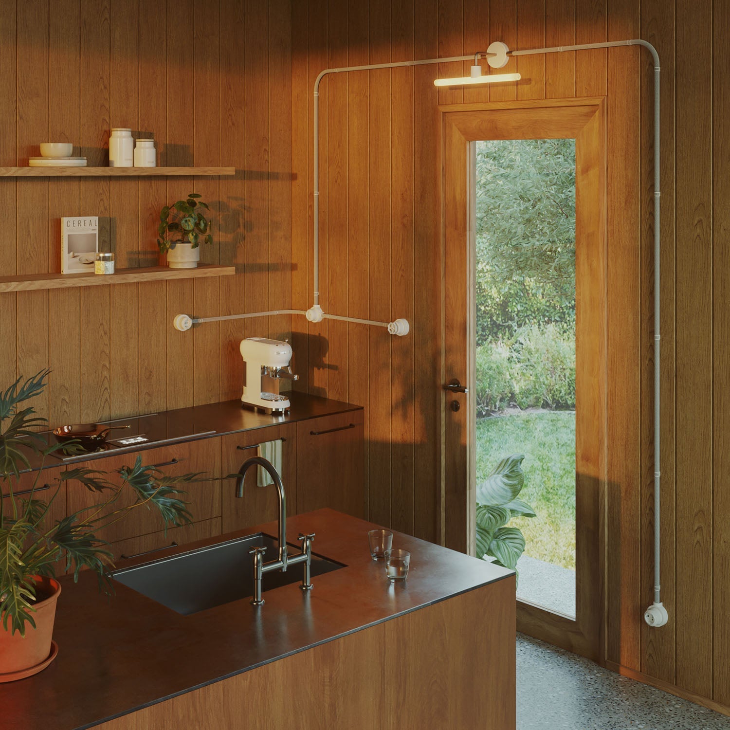 Kit presa Schuko da parete e base per Creative-Tubes in porcellana - Bianco 1