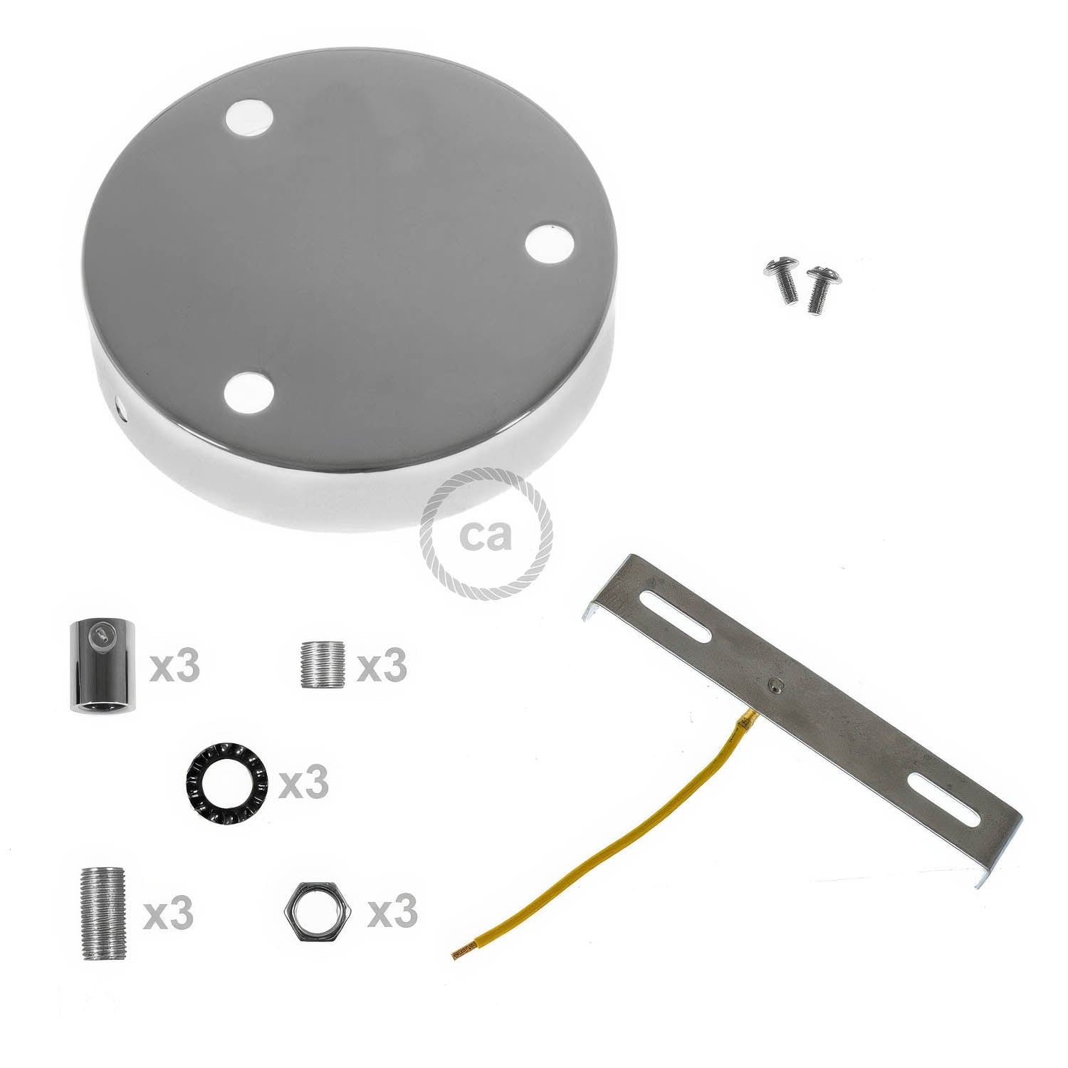 Kit rosone cilindrico in metallo a 3 fori - Cromo Cilindrico