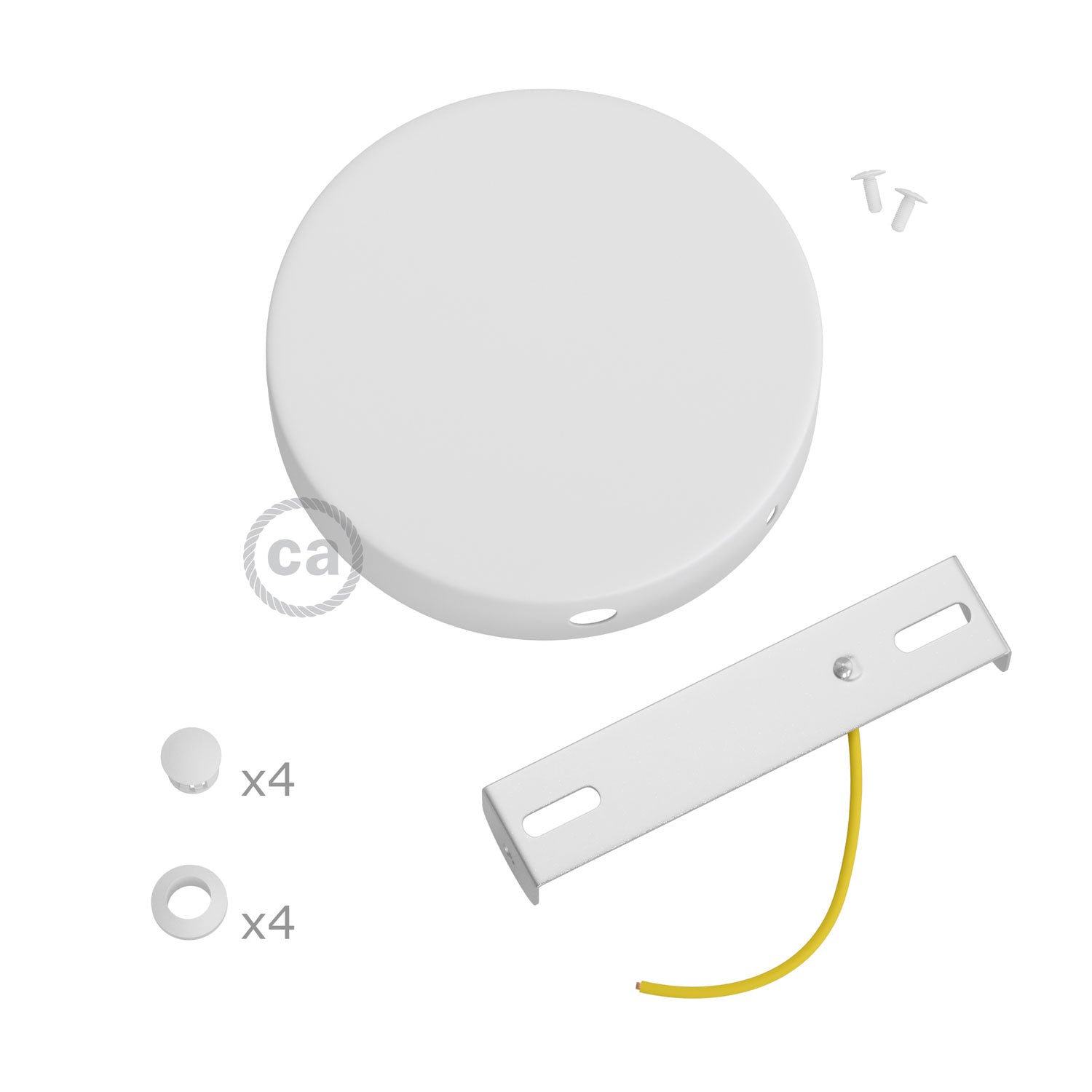 Kit rosone cilindrico in metallo a 4 fori laterali (scatola di derivazione) - Bianco opaco