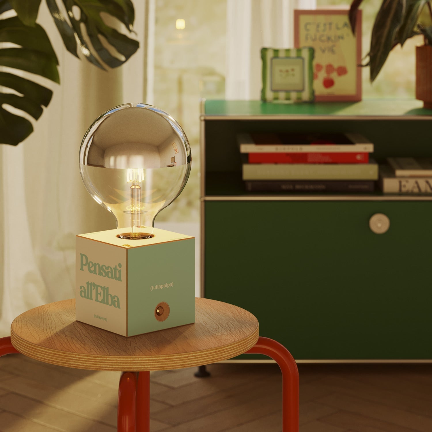 Lampada a batteria Cabless03 "Pensati all’Elba" con lampadina globo mezza sfera argento - Tuttapolpa