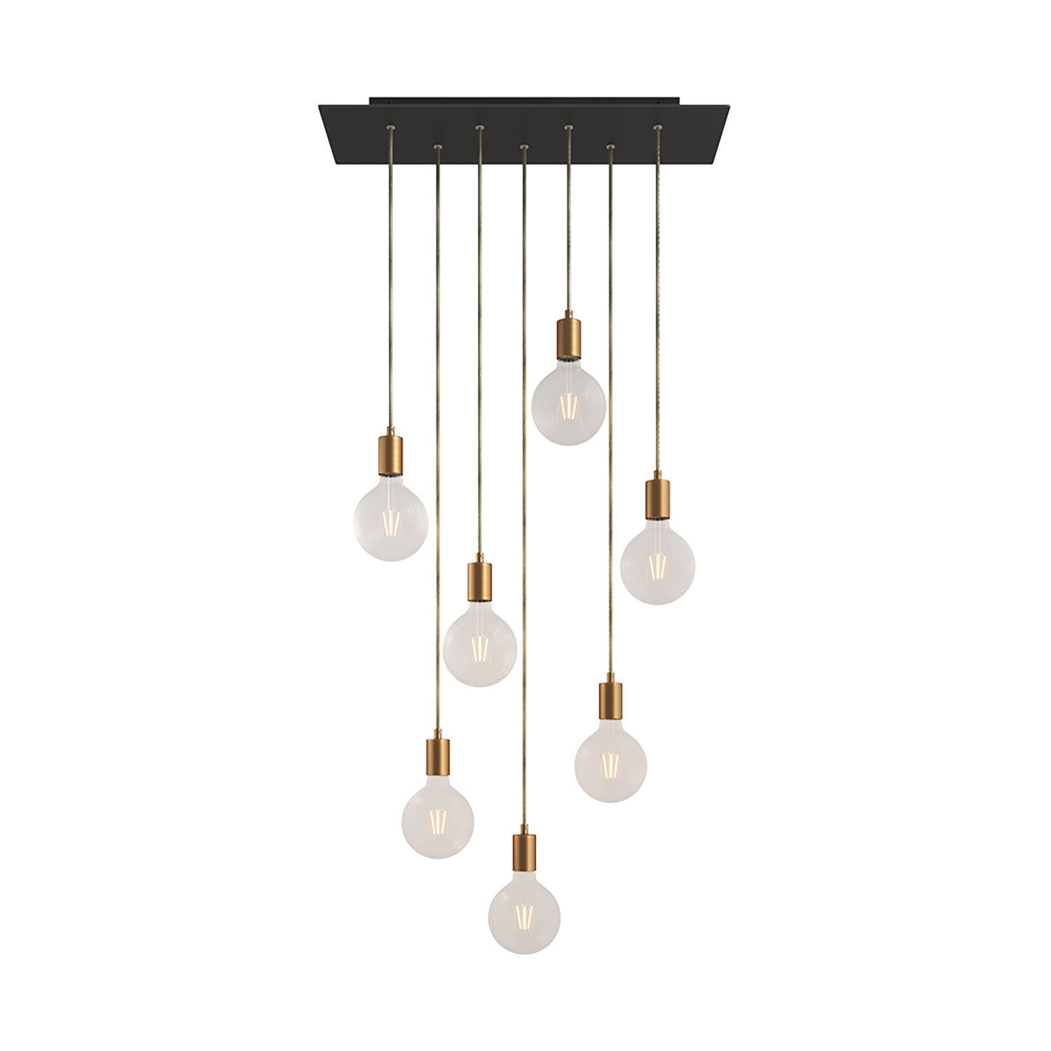 Lampada a sospensione a 7 cadute con XXL Rose-One rettangolare 675 mm con finiture in metallo - Nero opaco