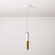 Lampada a sospensione completa di cavo tessile e doppio paralume Tub-E14 - Bianco opaco e Bronzo satinato