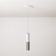 Pendant lamp complete with fabric cable and Tub-E12 double lampshade - Matt White and Brushed titanium