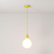 Lampada a sospensione completa di cavo tessile e finiture in porcellana colorata - Giallo