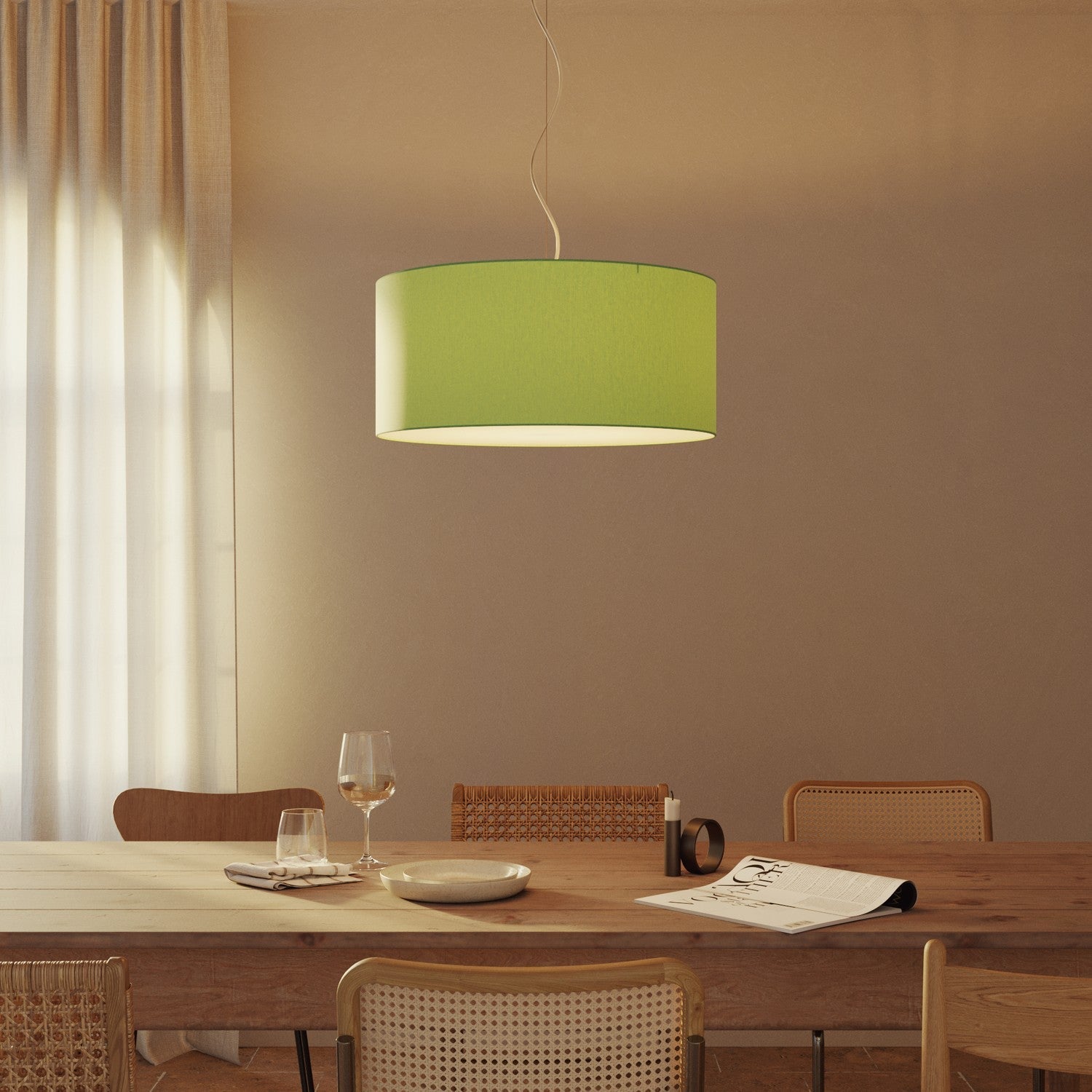 Lampada a sospensione con paralume in tessuto Cilindro Large - Made in Italy - Cinette Verde Pistacchio Si