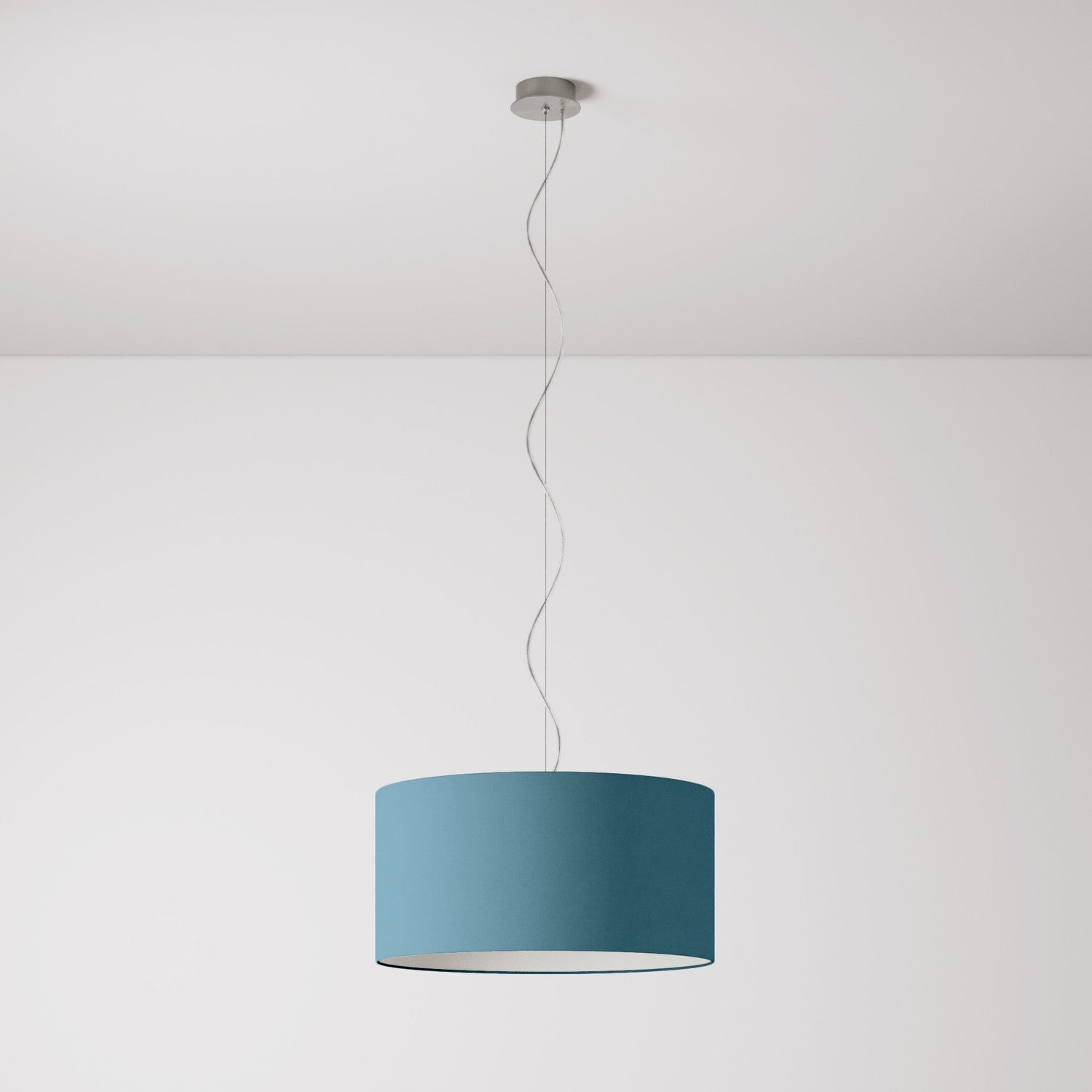 Lampada a sospensione con paralume in tessuto Cilindro Medium Teletta azzurro severo - Made in Italy No
