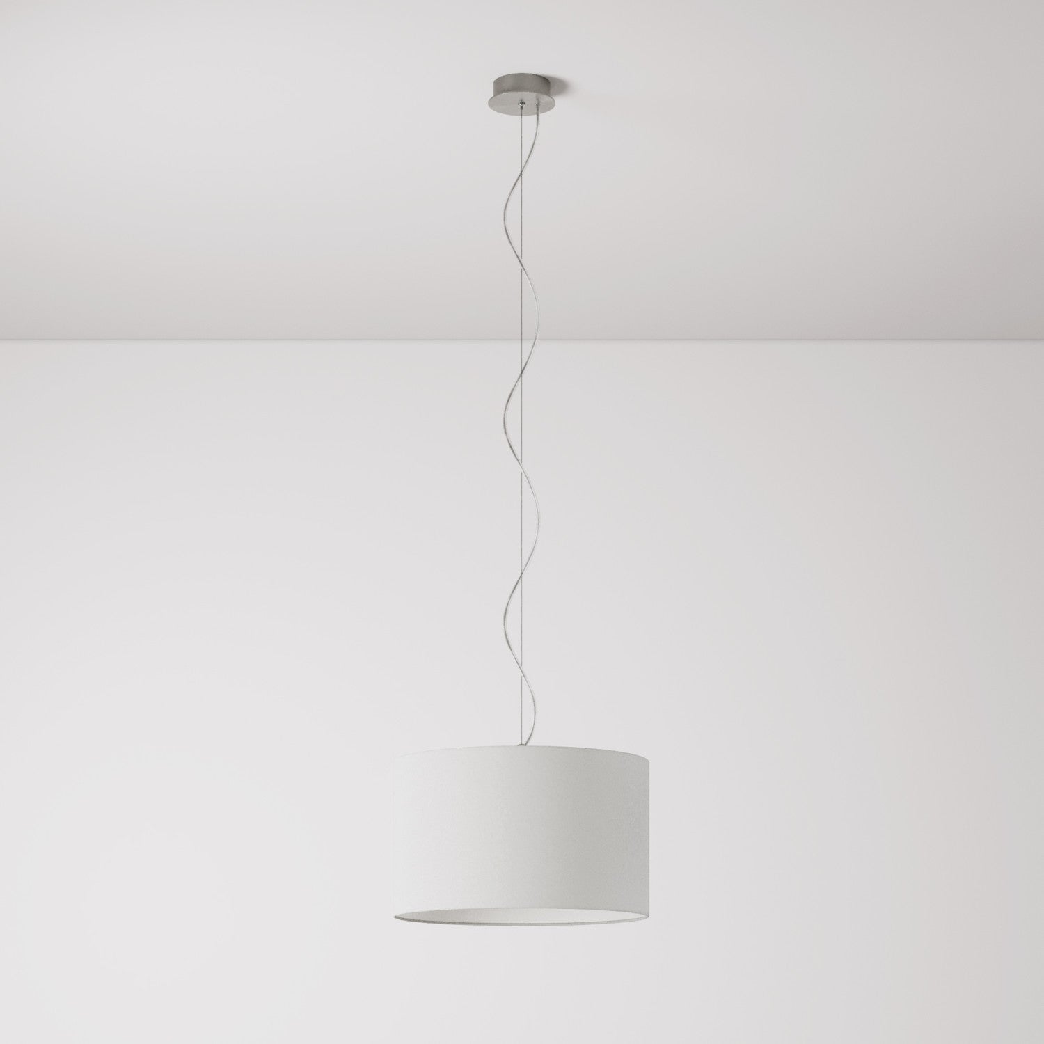 Lampada a sospensione con paralume in tessuto Cilindro Small Lino crudo - Made in Italy No