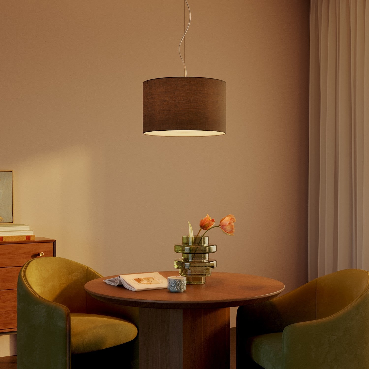 Lampada a sospensione con paralume in tessuto Cilindro Small - Made in Italy - Teletta Grigio Scuro Si