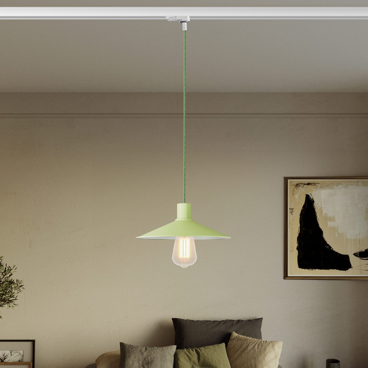 Lampada a sospensione con paralume Swing Pastel per sistemi a binari - Verde prato