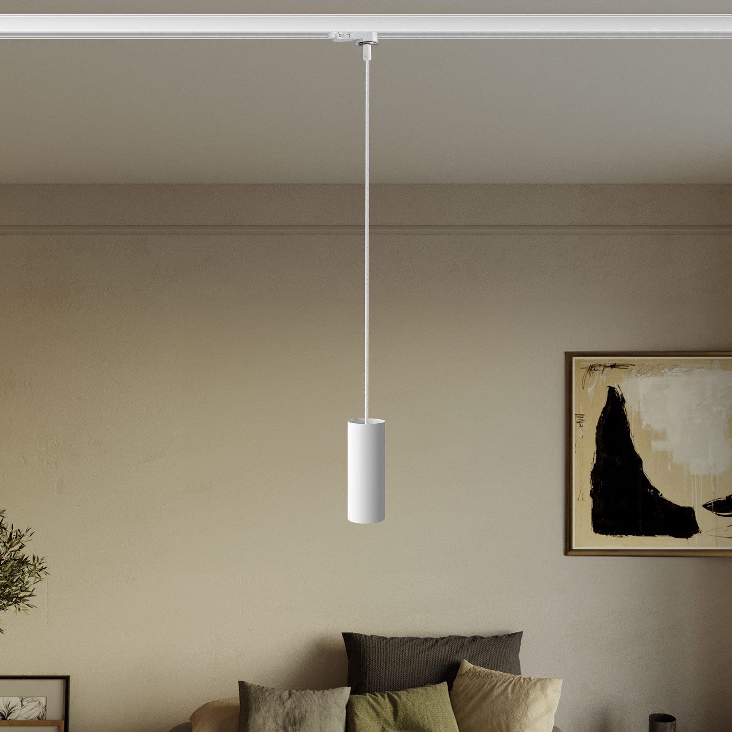 Lampada a sospensione con paralume Tub-E14 per binari - Bianco