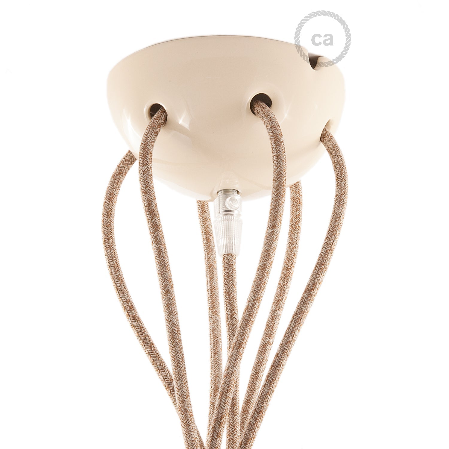 Lampada a sospensione multipla a 6 cadute con finiture in ceramica colorata - Avorio