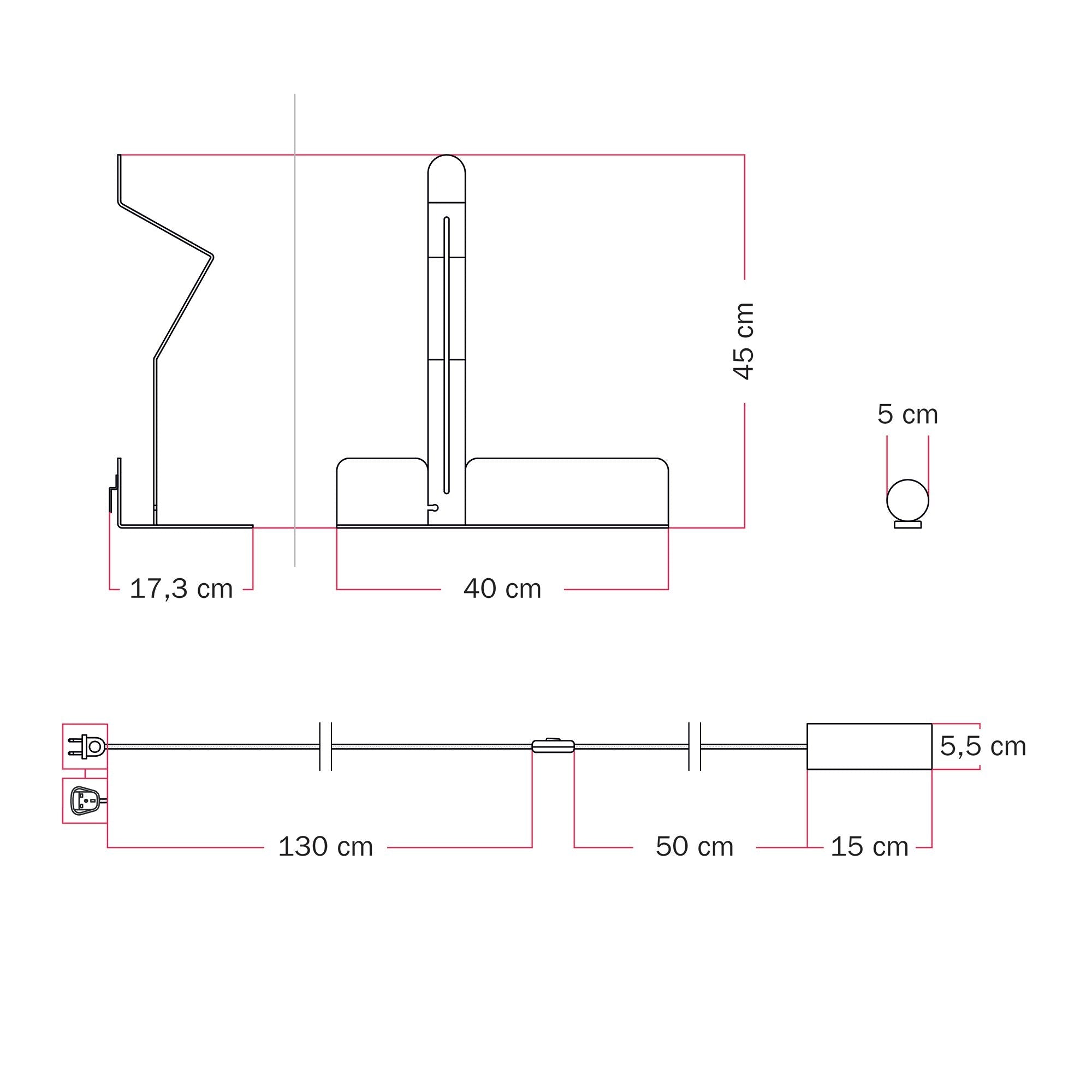 Lampada da parete con mensola e faretto magnetico orientabile - Murio Tubo - Grigio