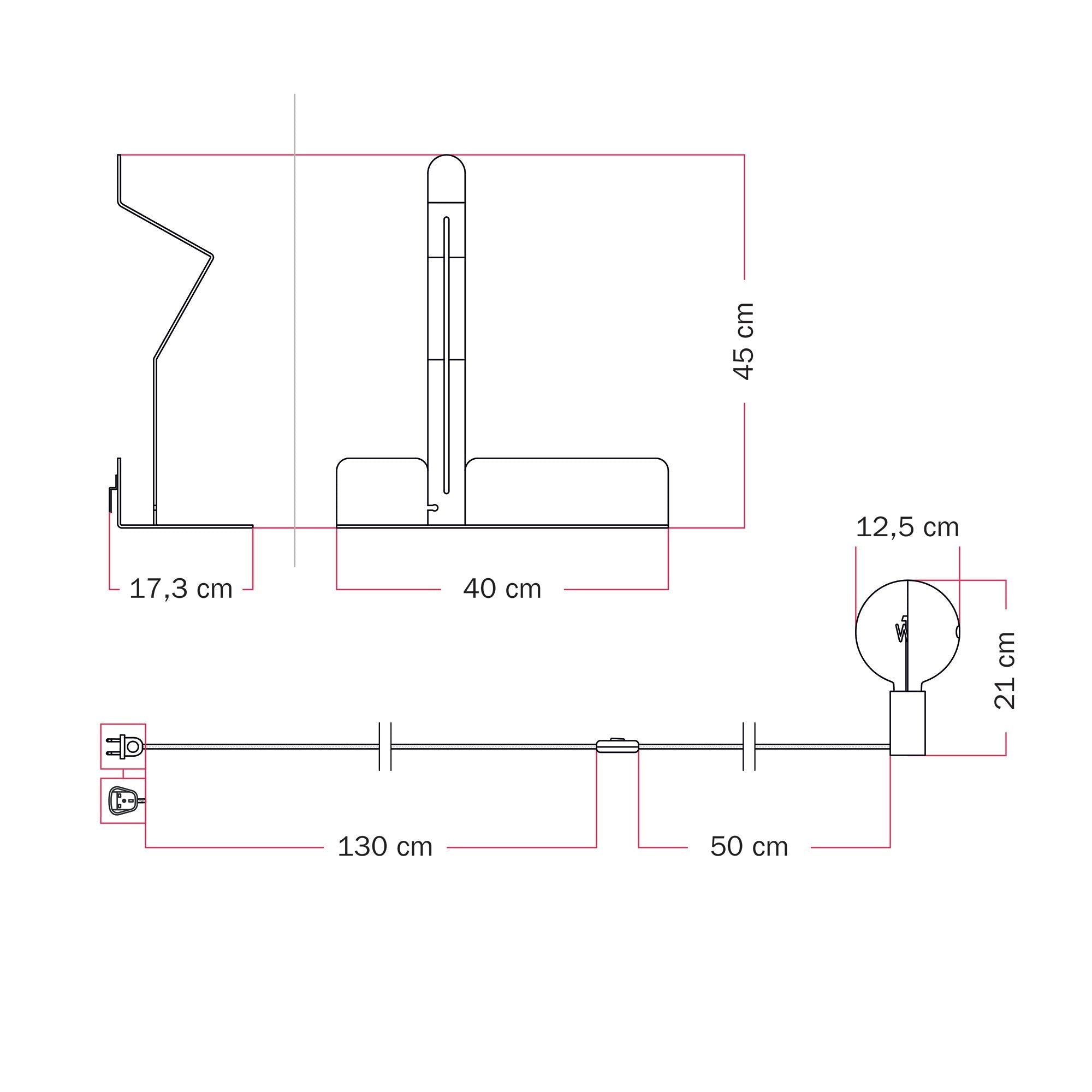 Lampada da parete con mensola e lampadina LED G125 verniciata - Murio Talia - Rosso