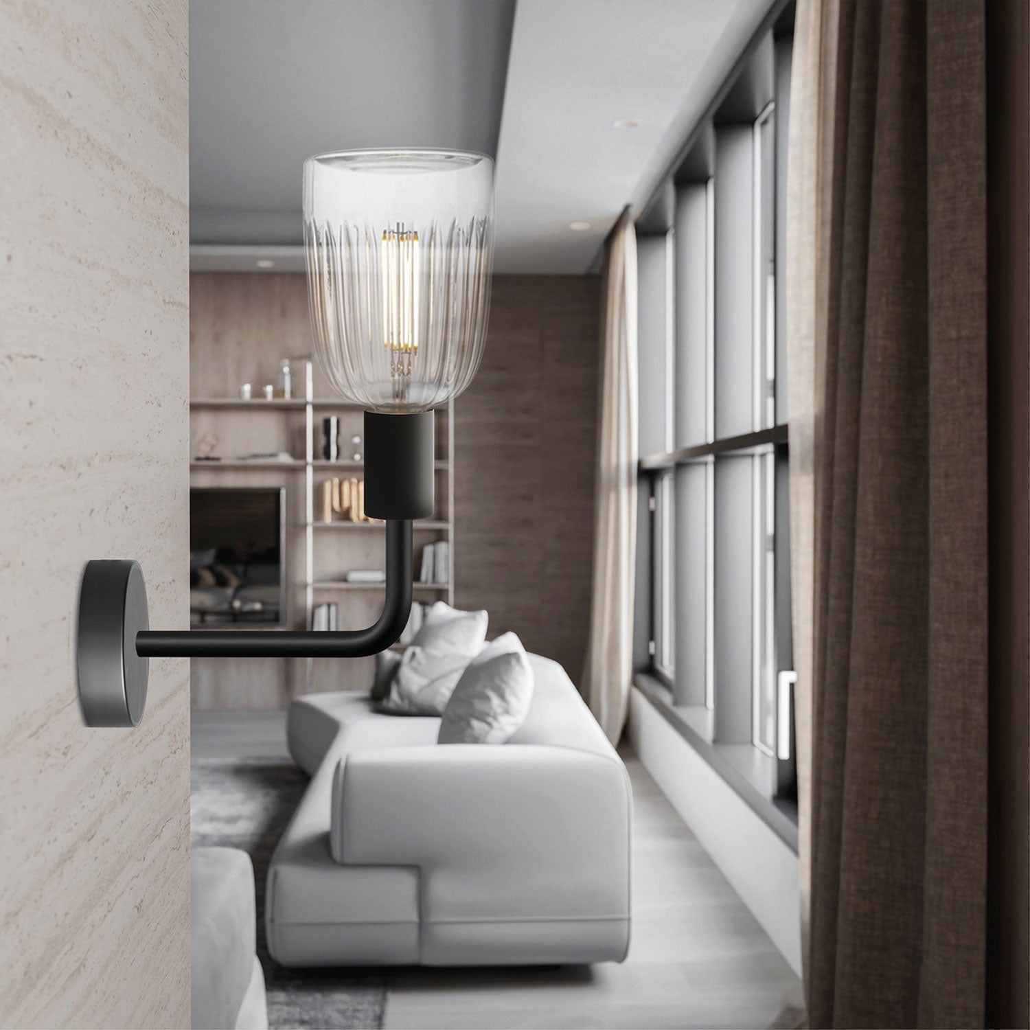 Lampada Fermaluce Elle in metallo con lampadina Crystal - Nero