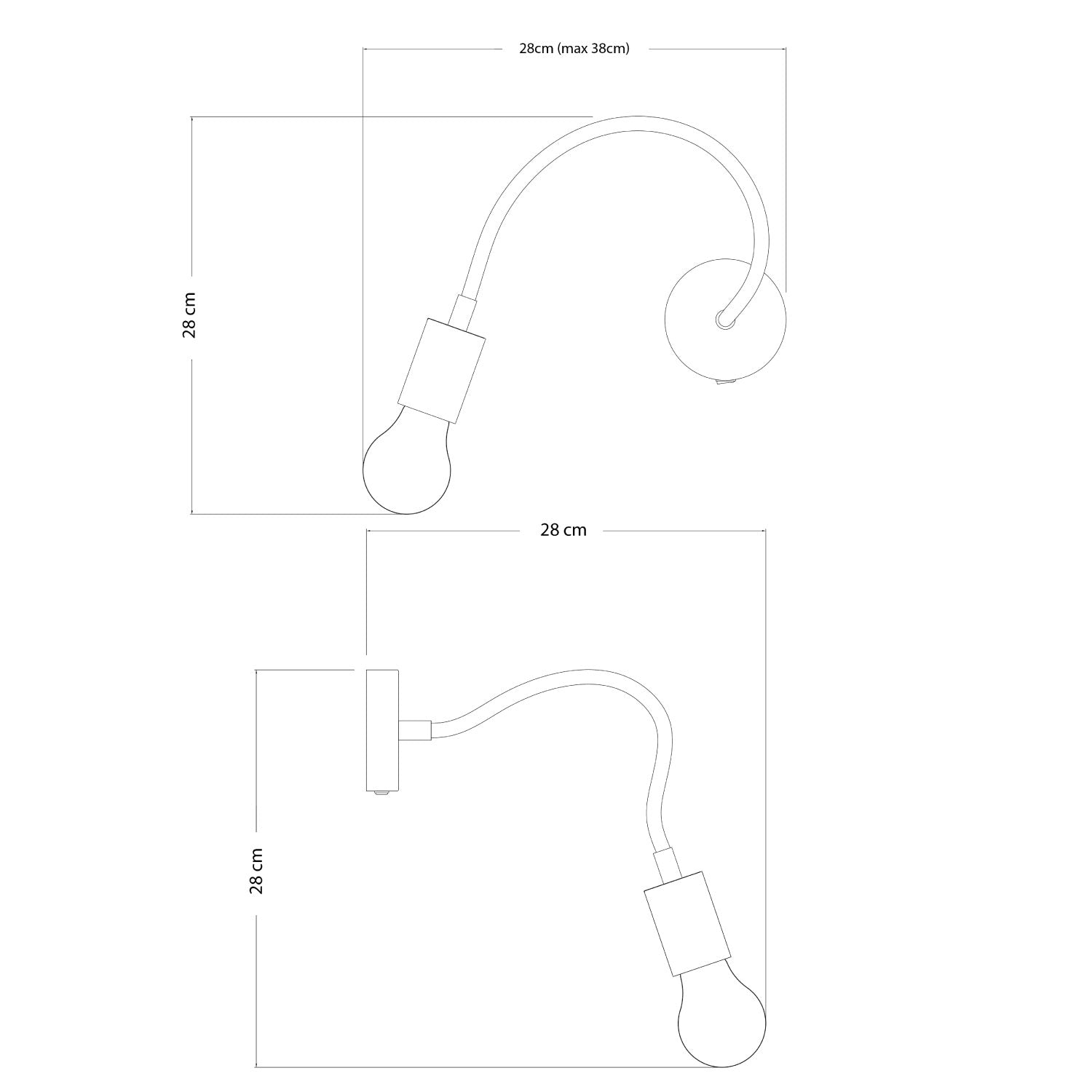 Lampada Fermaluce Flex 30 con mini rosone con interruttore e mini faretto GU1d0 - Nero