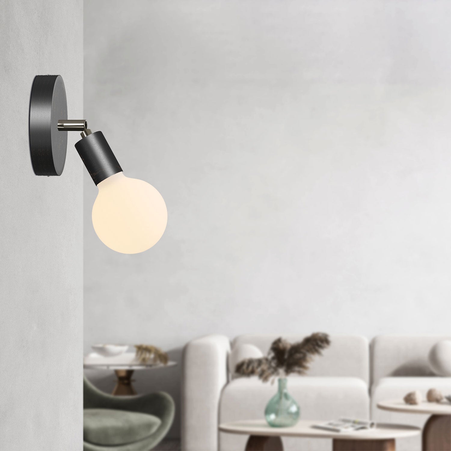 Lampada Fermaluce Snodo in legno con lampadina Globo Porcellana - Nero