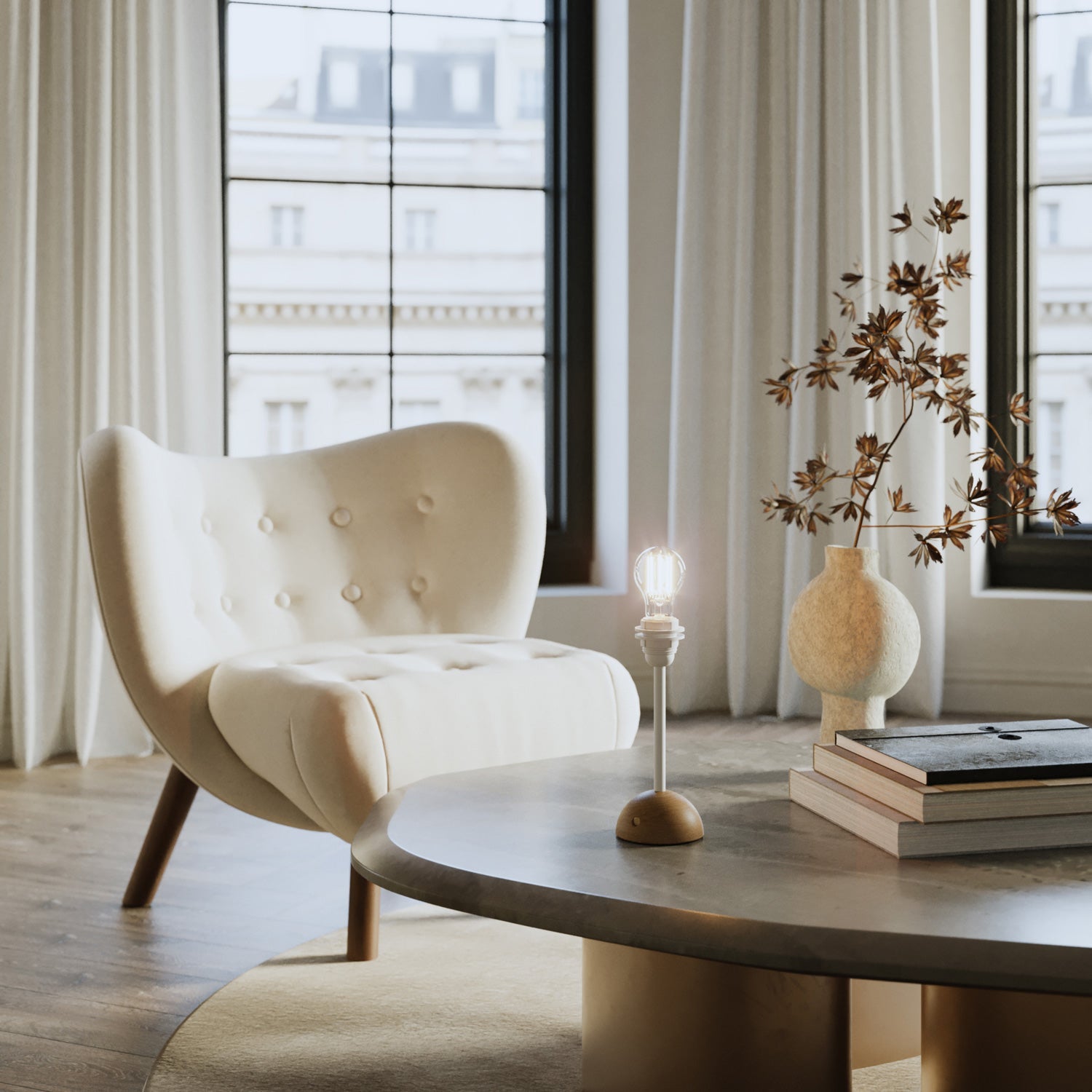 Lampada portatile e ricaricabile Cabless12 con lampadina a goccia e predisposizione per paralume - Neutro