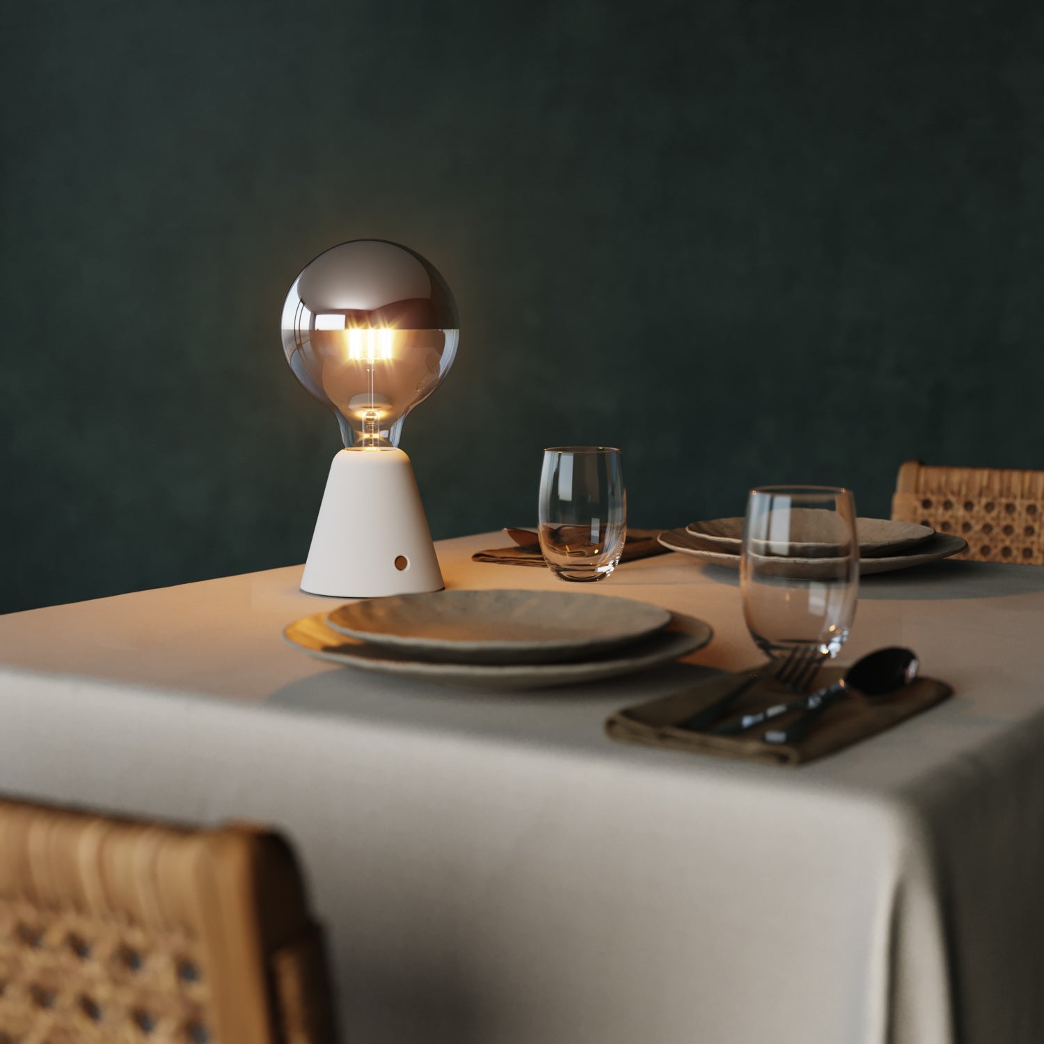 Lampada portatile ricaricabile Cabless01 con lampadina globo mezza sfera argento - Bianco