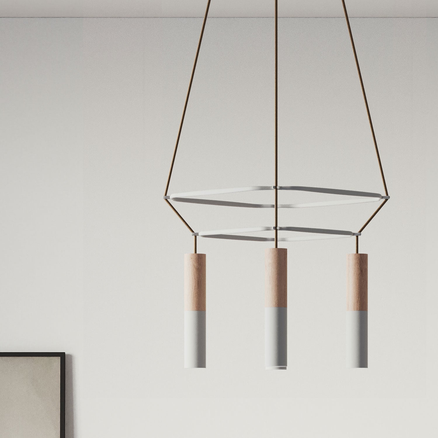 Lampadario 2 Cage a 4 cadute Tub-E14 Doppio - Bianco opaco