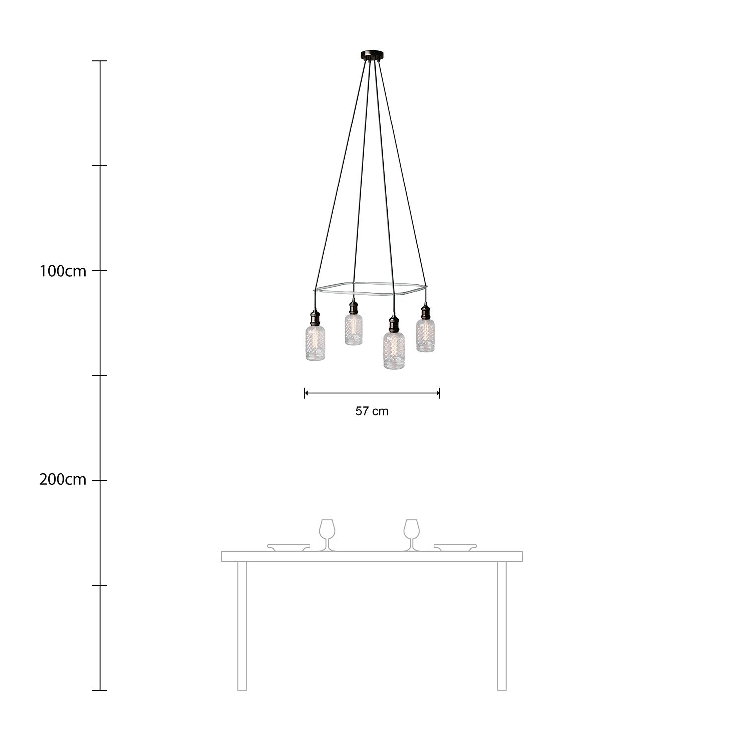 Lampadario Cage a 4 cadute Crystal - Nero perla