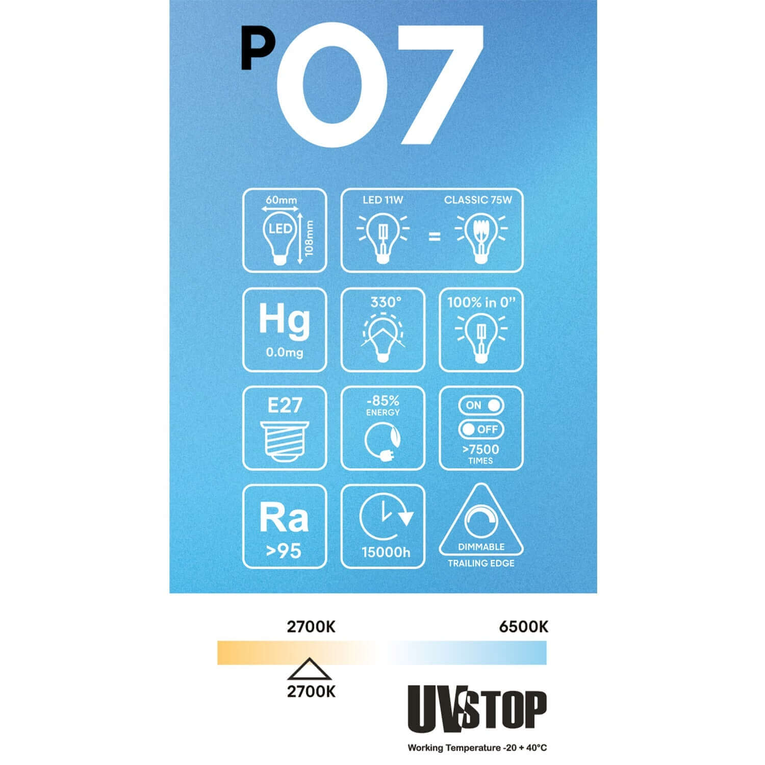 Lampadina LED Effetto Porcellana CRI 95 A60 11W 1055Lm E27 2700K Dimmerabile - P07
