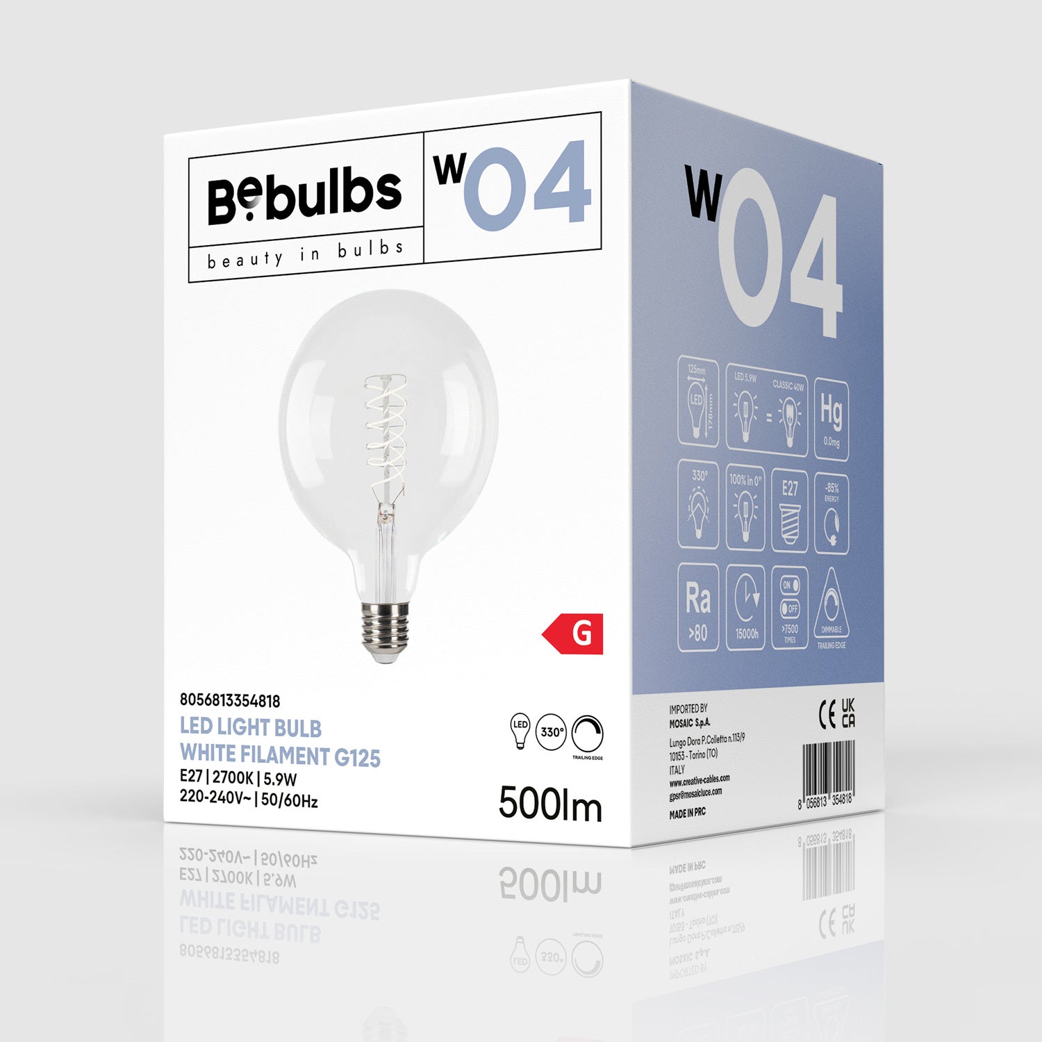 Lampadina LED Filamento Bianco Globo G125 5,9W 500Lm E27 2700K Dimmerabile - W04