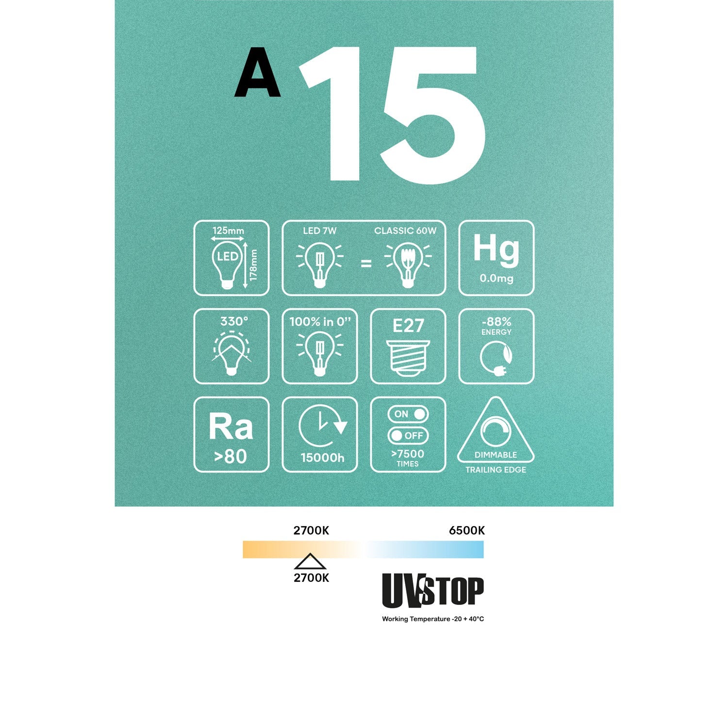 Lampadina LED Mezza Sfera Oro Globo G125 7W 650Lm E27 2700K Dimmerabile - A15