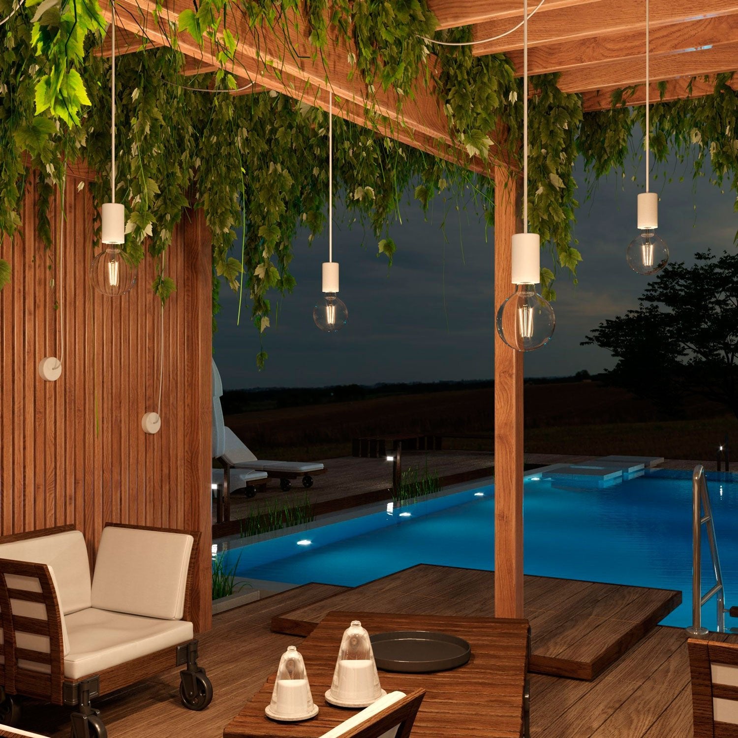 Modulair ELEGANT Lampada da esterno con 5 m cavo tessile, decentatore, rosone e portalampada IP65 waterproof - Bianco