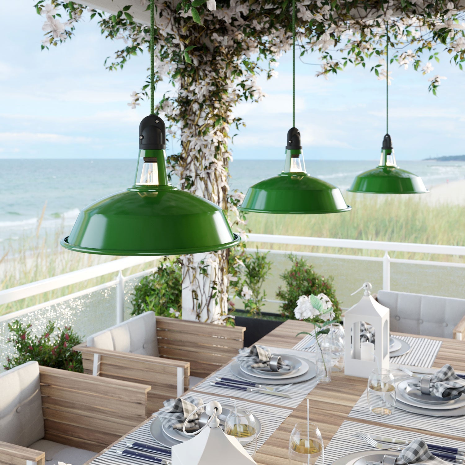 Modulair ELEGANT Lampada per esterni con paralume, 5 m cavo, rosone in silicone e portalampada IP65 waterproof - Verde