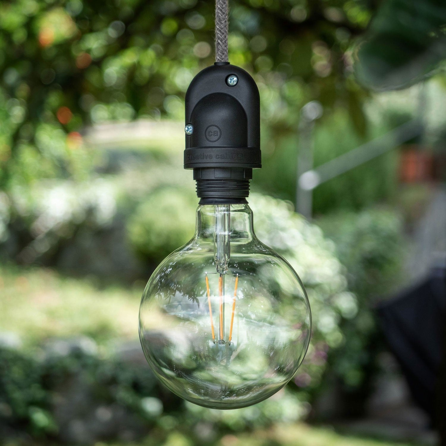 Modulair Lampada da esterno per paralume con 5 m cavo tessile, decentatore, rosone e portalampada IP65 - Nero