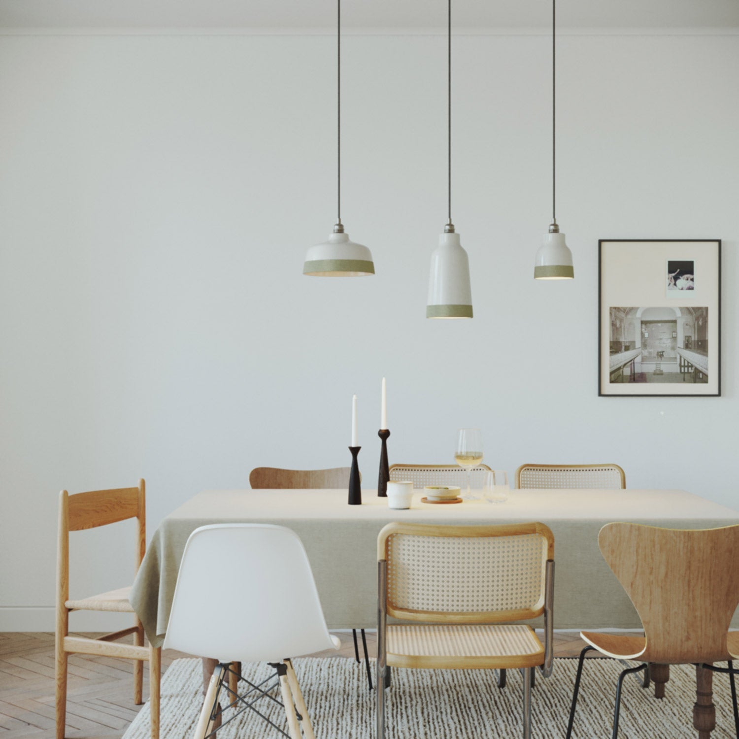 Paralume Coppa bicolore in ceramica Bianco e Verde salvia, collezione Materia - Made in Italy