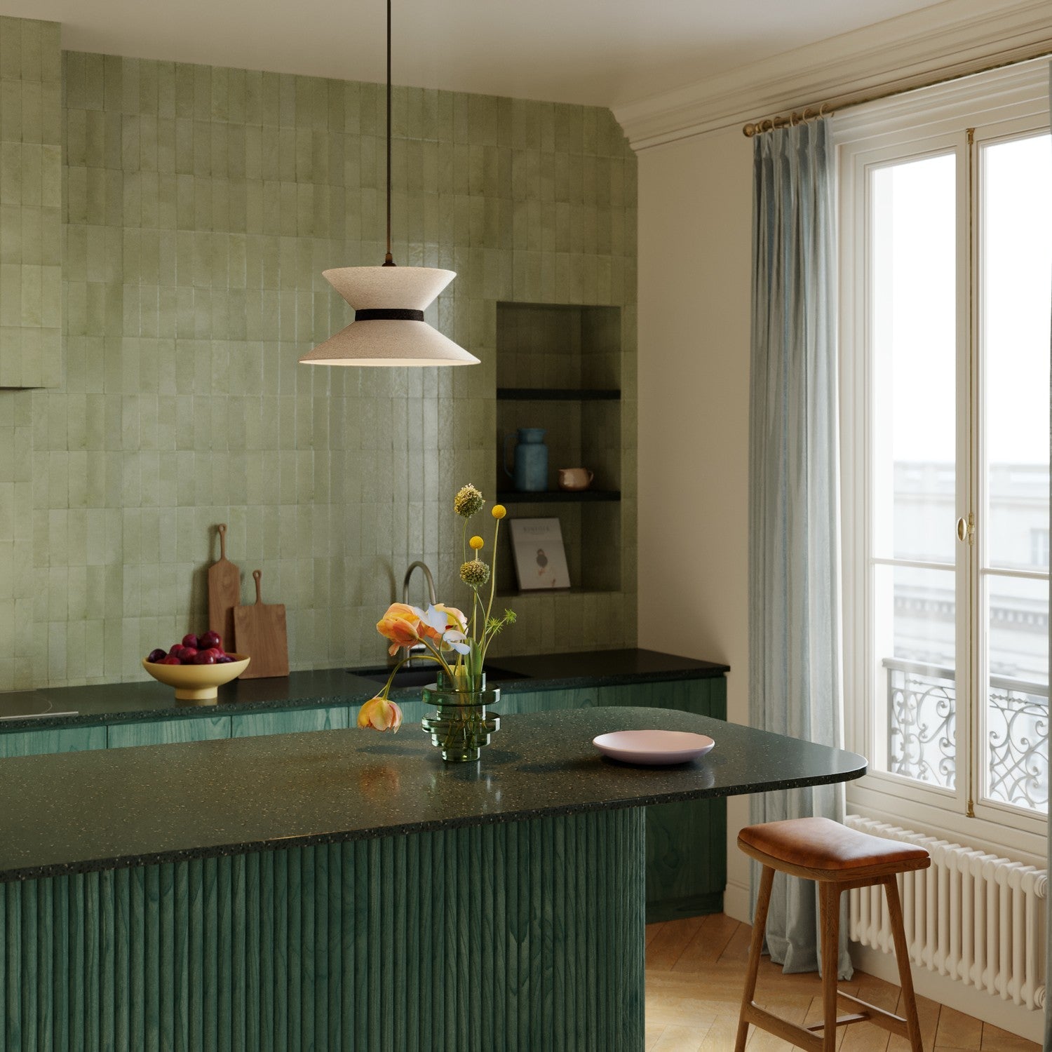 Paralume in tessuto Clessidra per lampada a sospensione - Lana Beige Lana grigio scuro