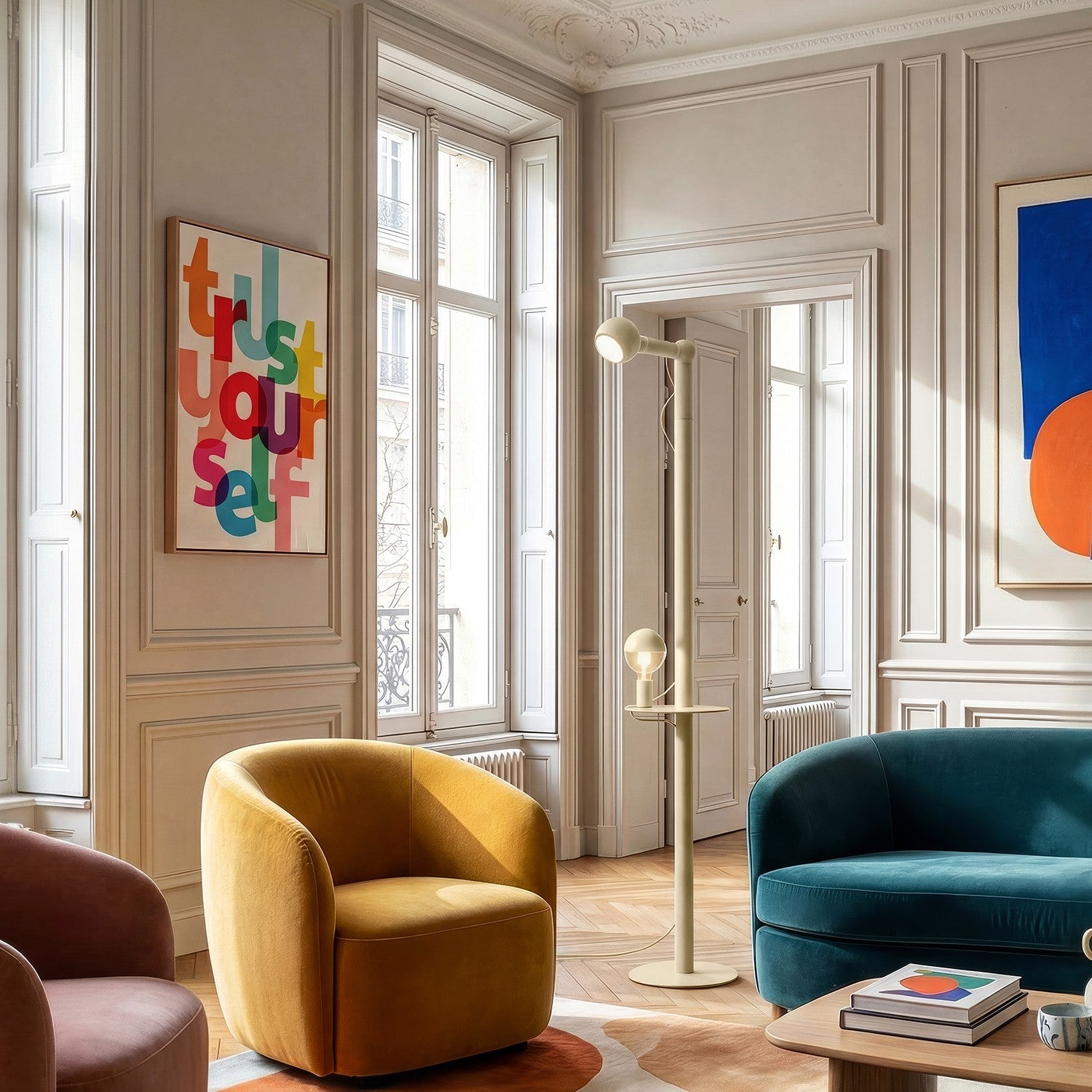 Rocco XXL - Lampada da terra con lampadina Maria e Camo - Panna