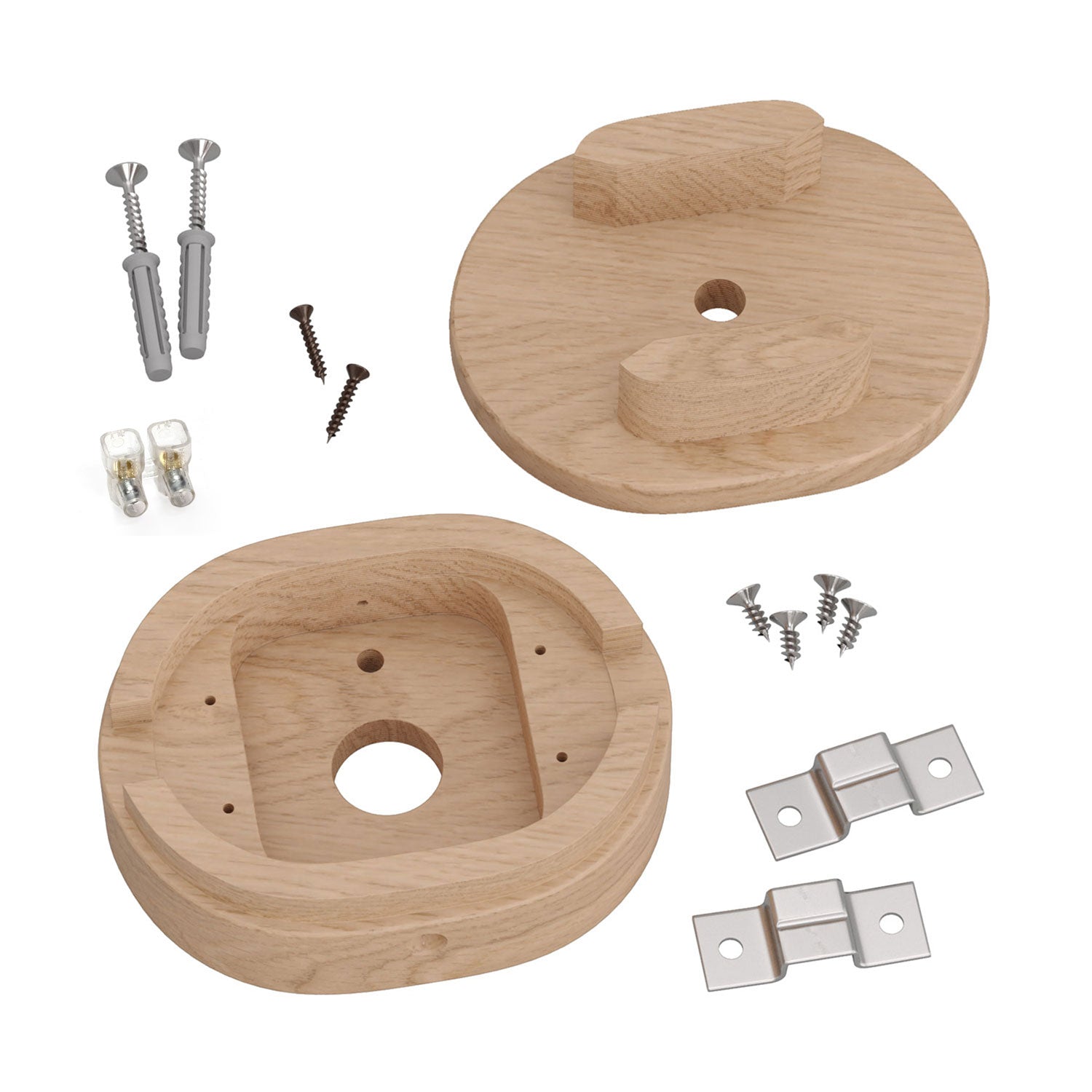 Rosone ovale in legno con un foro centrale e 2 fori laterali per cavo per catenaria e sistema Filé. Made in Italy - Neutro