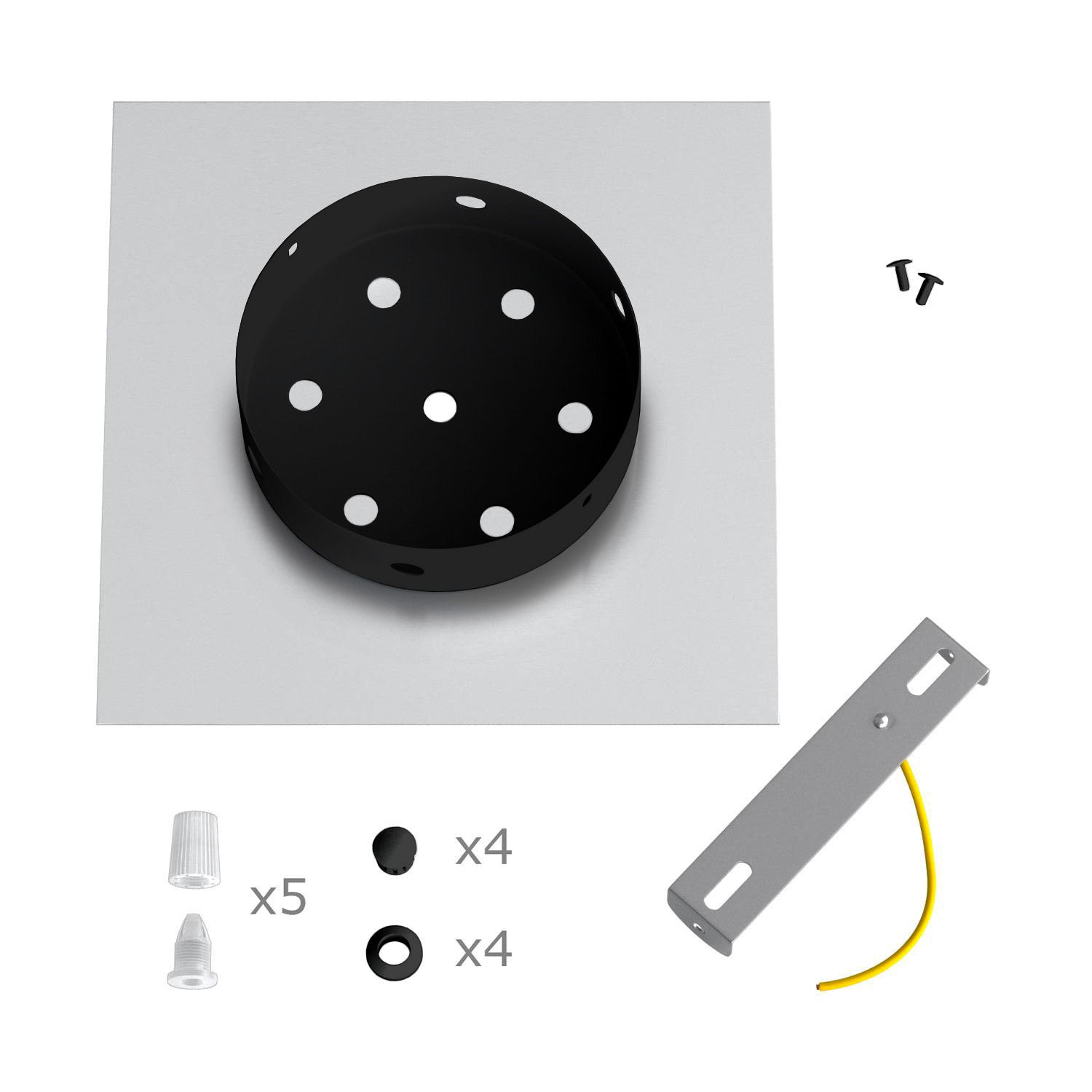 Rosone Rose-One quadrato, 200 mm con 5 fori e 4 fori laterali - Dibond Ottone satinato Nero