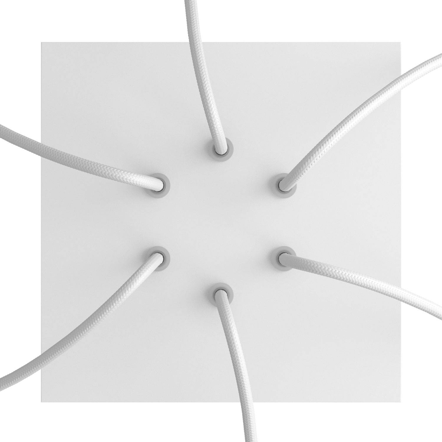 Rosone Rose - One quadrato, 200 mm con 6 fori e 4 fori laterali - Bianco opaco - Creative Cables
