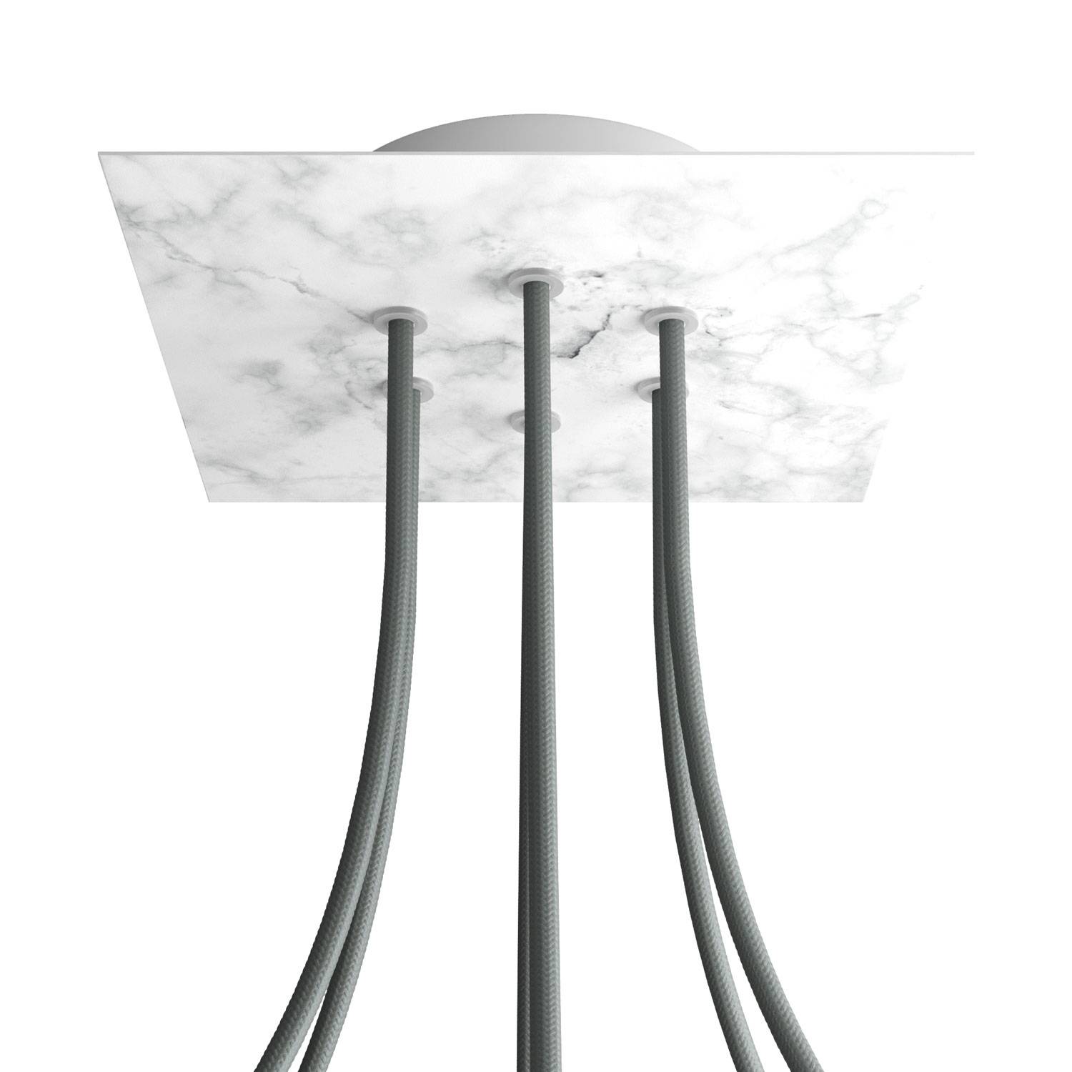 Rosone Rose - One quadrato, 200 mm con 6 fori e 4 fori laterali - Marmo Carrara - Creative Cables