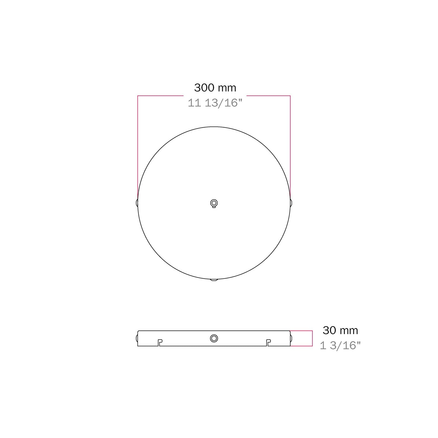 Rosone rotondo in alluminio Ø 30 cm con staffa e cavo di messa a terra, con 1 foro centrale - Nero 3