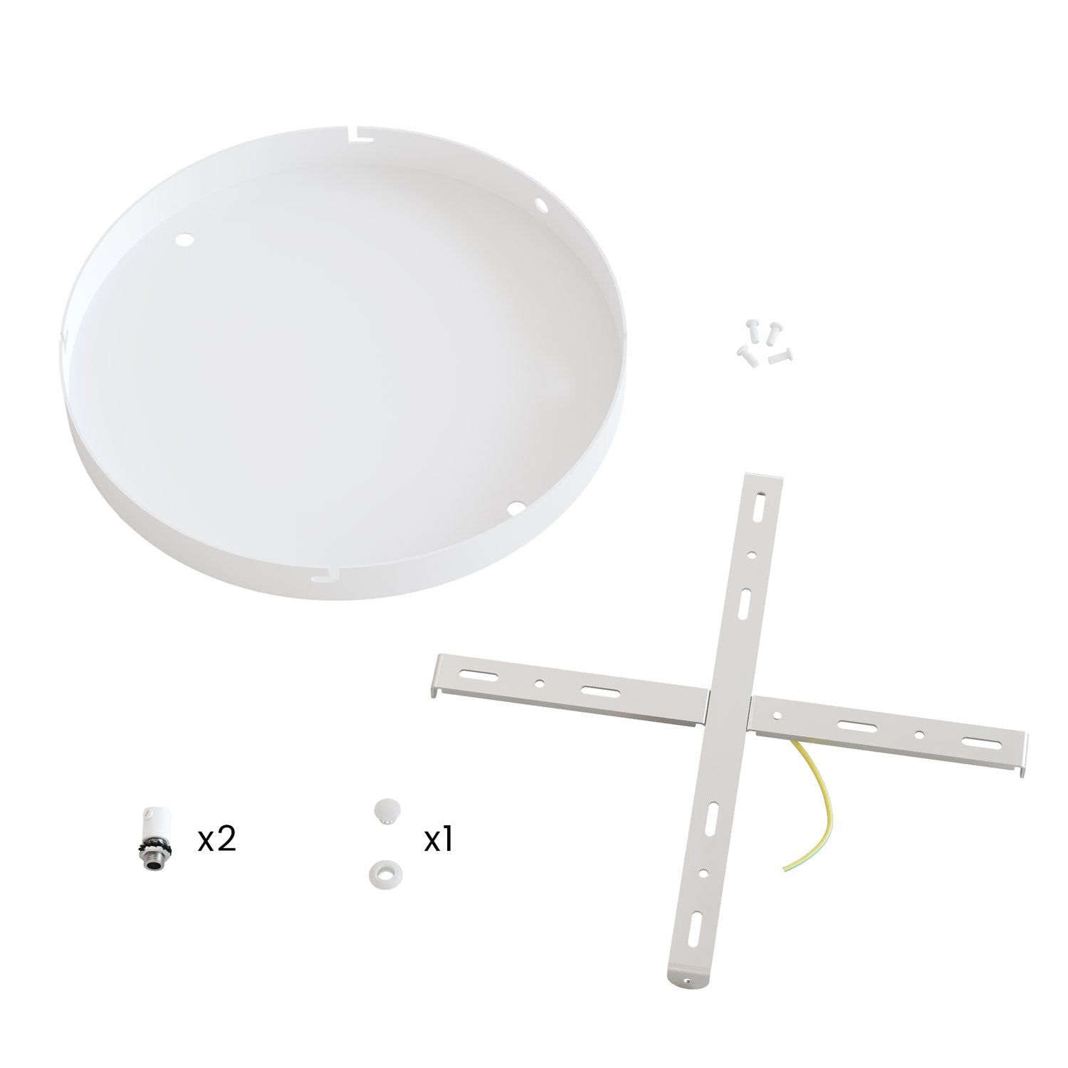 Rosone rotondo in alluminio Ø 30 cm con staffa e cavo di messa a terra, con 2 fori frontali - Bianco Opaco 1