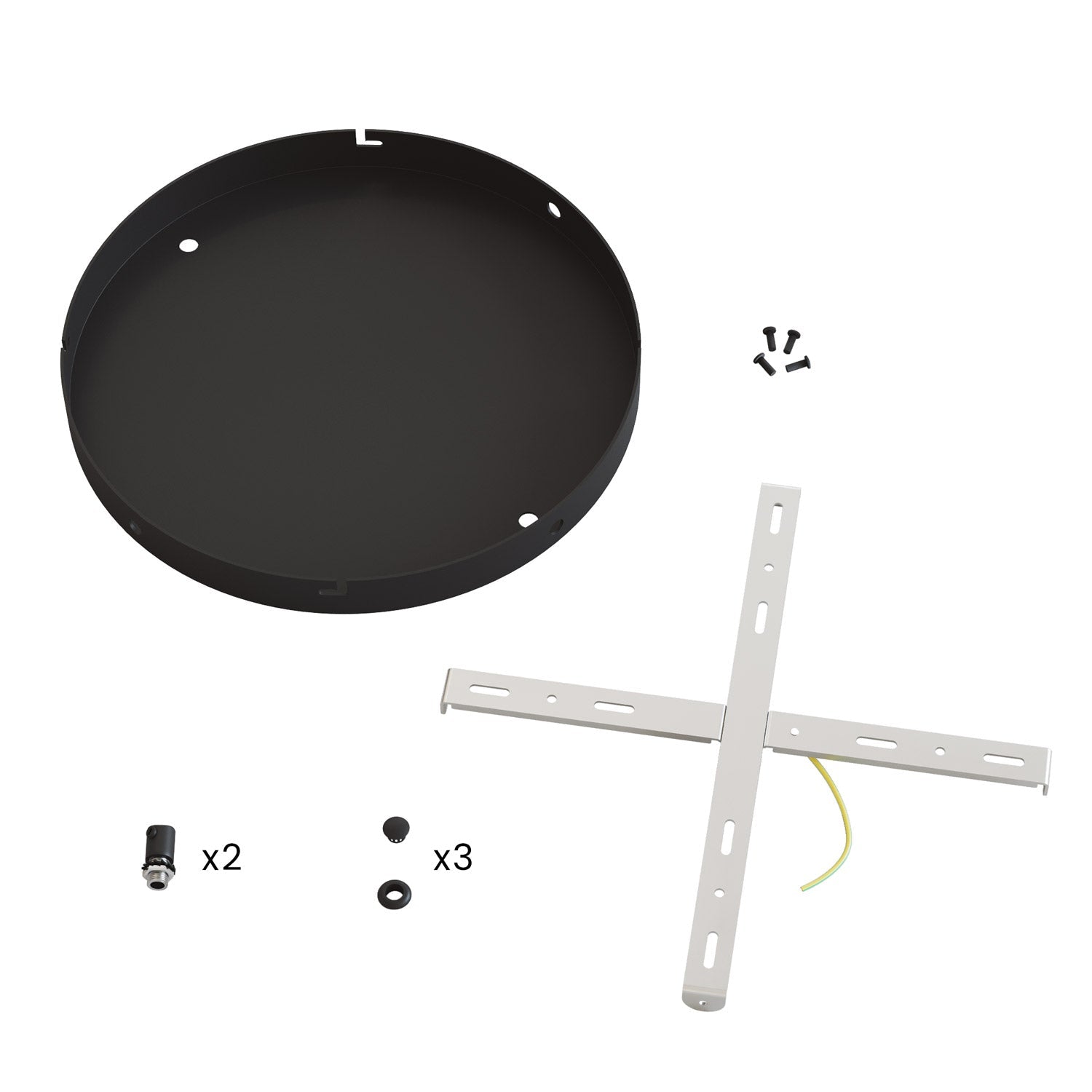 Rosone rotondo in alluminio Ø 30 cm con staffa e cavo di messa a terra, con 2 fori frontali - Nero 3